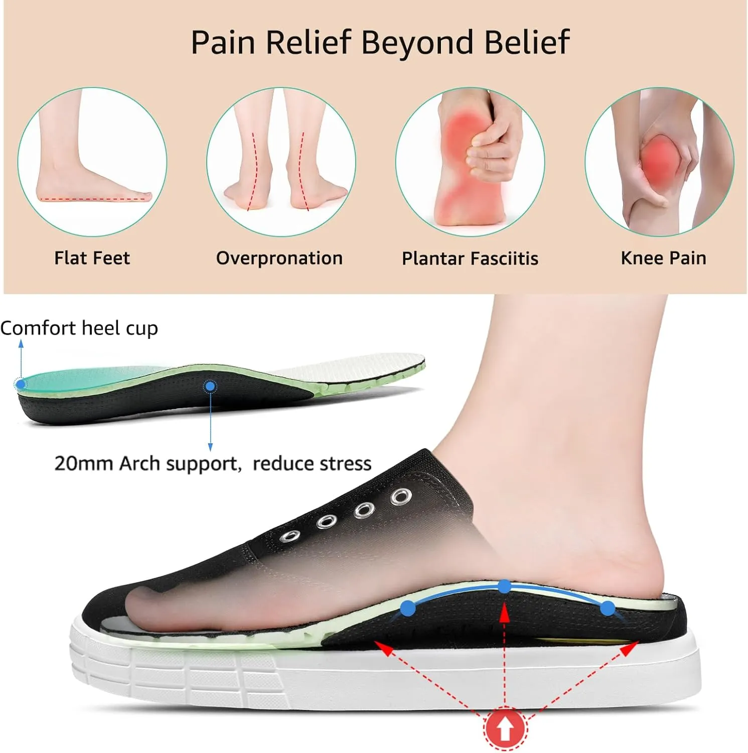 STQ Slip On Orthopedic Wide Shoes丨Lightweight Women Backless Casual Plantar Fasciitis Relief Mule Sneakers