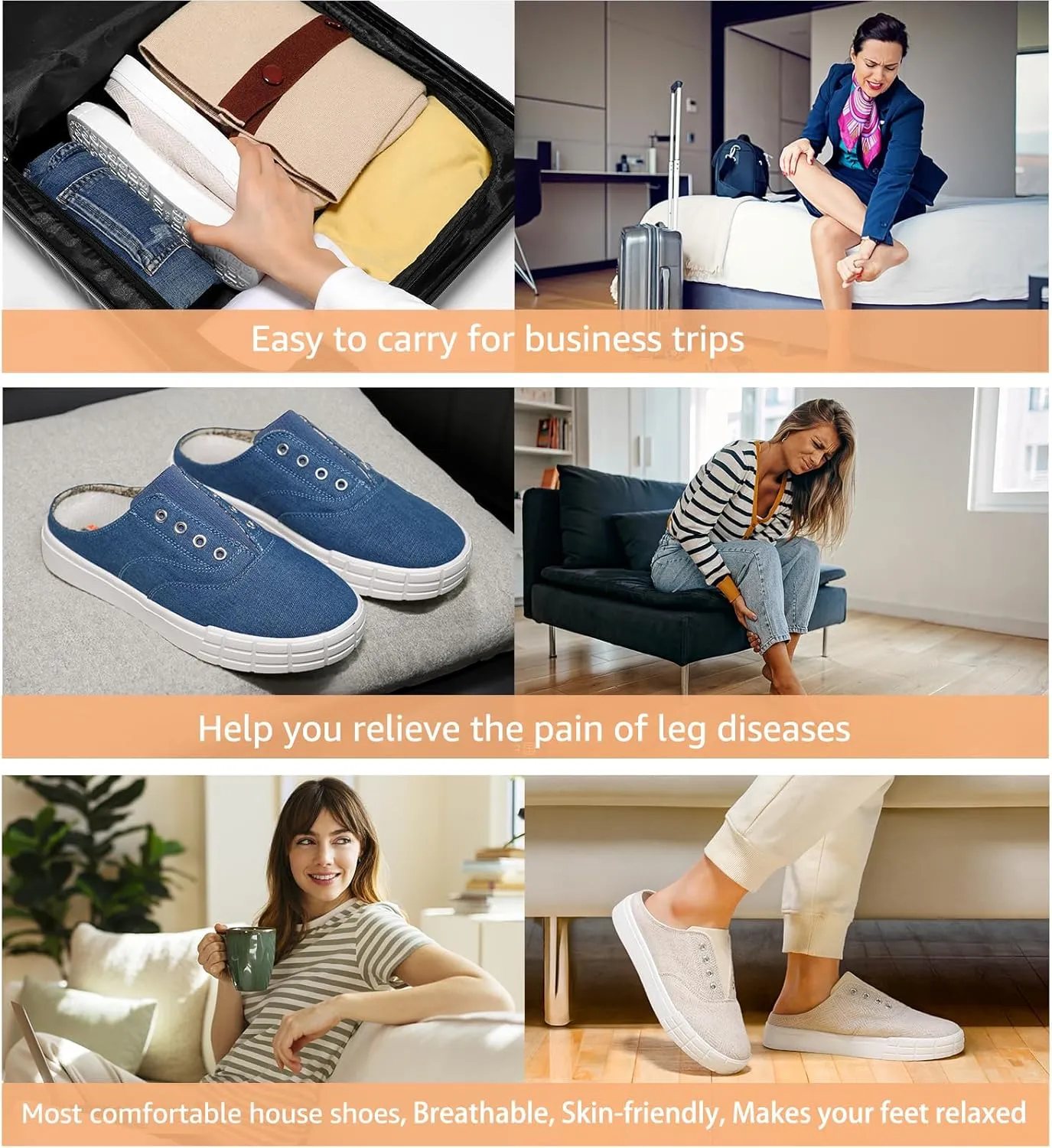 STQ Slip On Orthopedic Wide Shoes丨Lightweight Women Backless Casual Plantar Fasciitis Relief Mule Sneakers