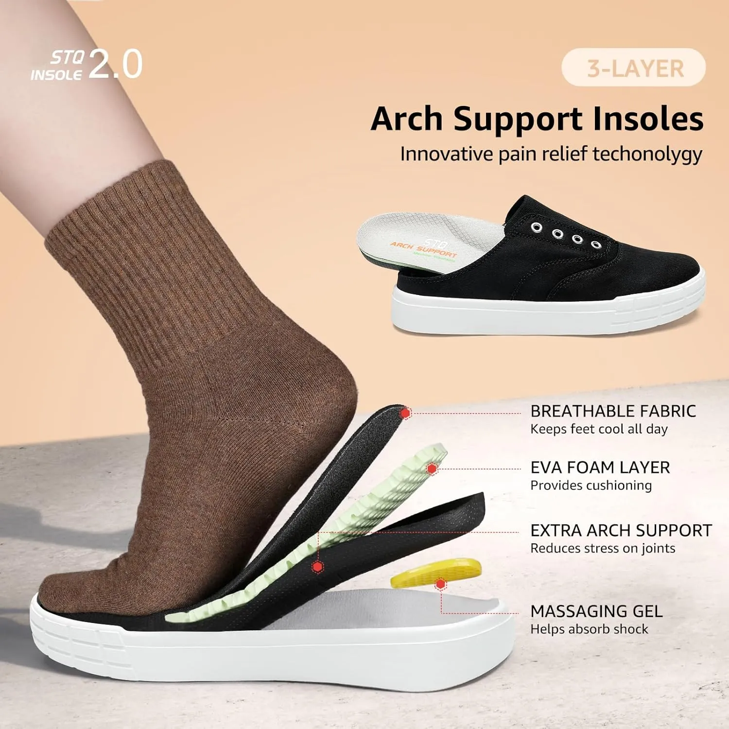 STQ Slip On Orthopedic Wide Shoes丨Lightweight Women Backless Casual Plantar Fasciitis Relief Mule Sneakers