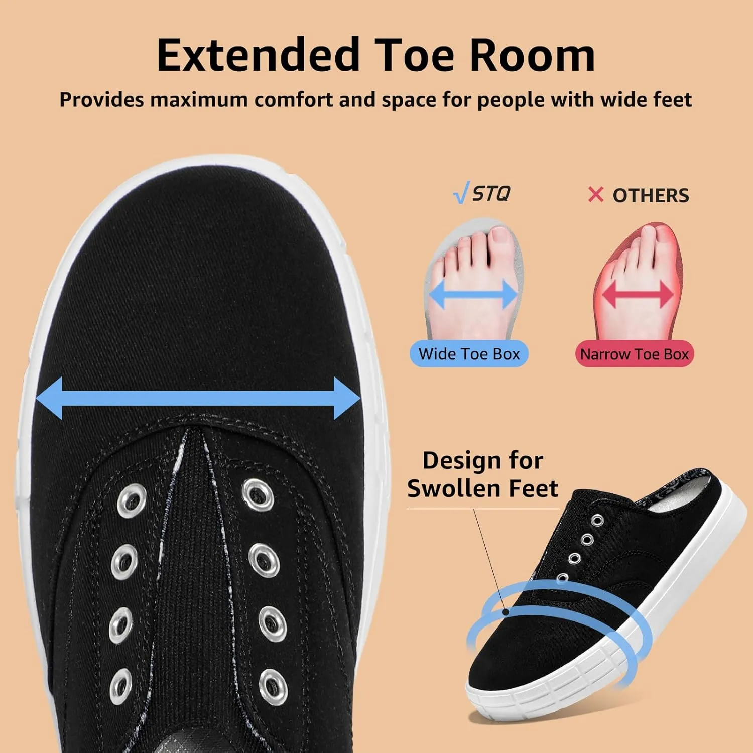STQ Slip On Orthopedic Wide Shoes丨Lightweight Women Backless Casual Plantar Fasciitis Relief Mule Sneakers