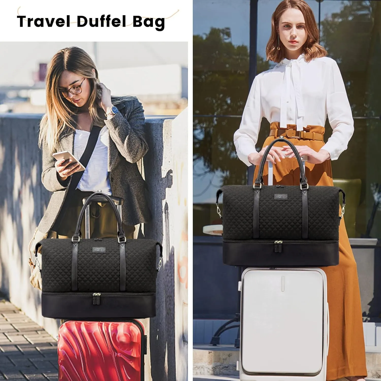 Sucipi Weekender Bags for Women Canvas Travel Duffle Bag with Shoe Compartment Overnight Bag Carry on Gym Duffel with Toiletry Bag for Traveling Weekend Hospital Bags for Labor and Delivery