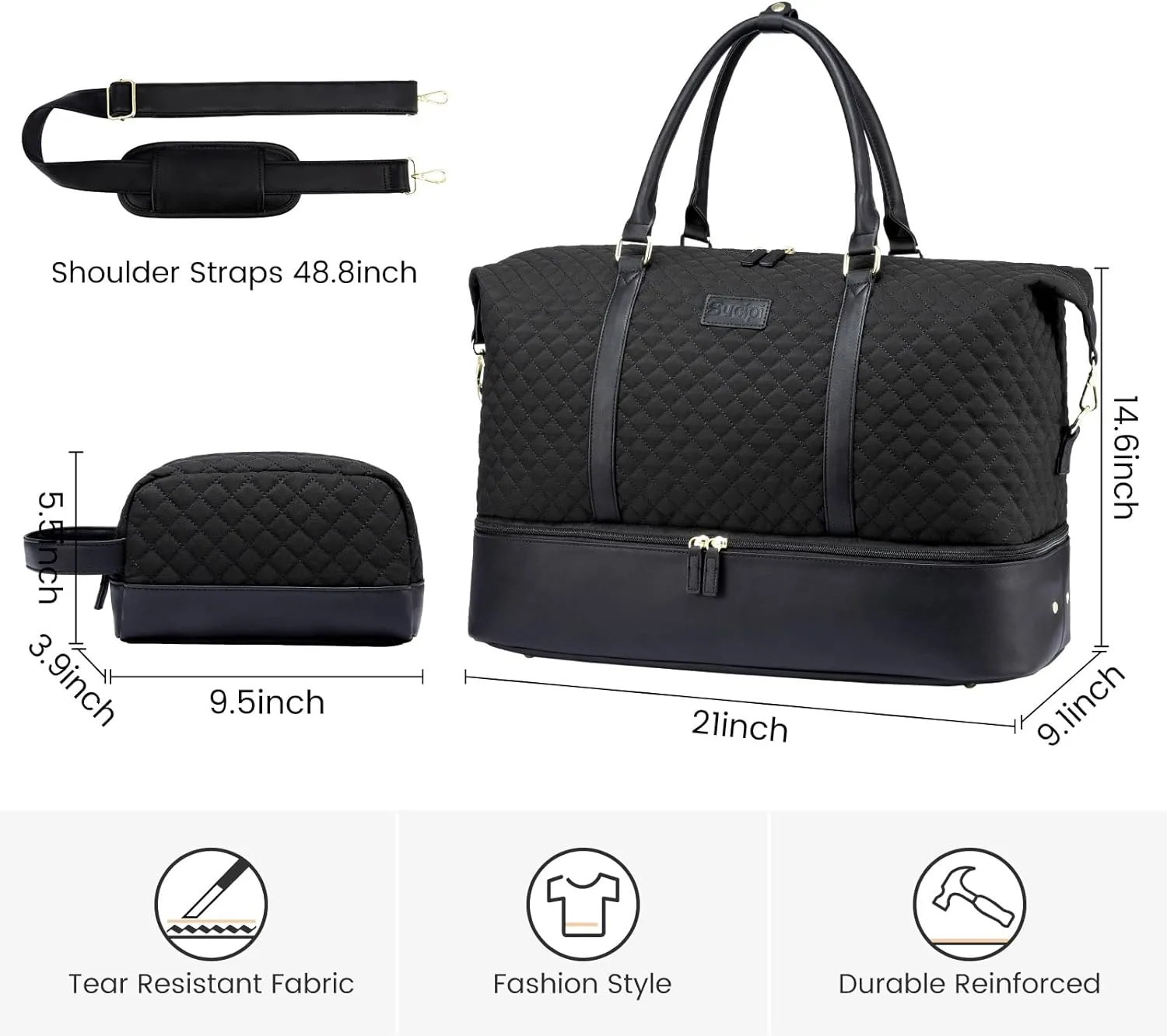 Sucipi Weekender Bags for Women Canvas Travel Duffle Bag with Shoe Compartment Overnight Bag Carry on Gym Duffel with Toiletry Bag for Traveling Weekend Hospital Bags for Labor and Delivery