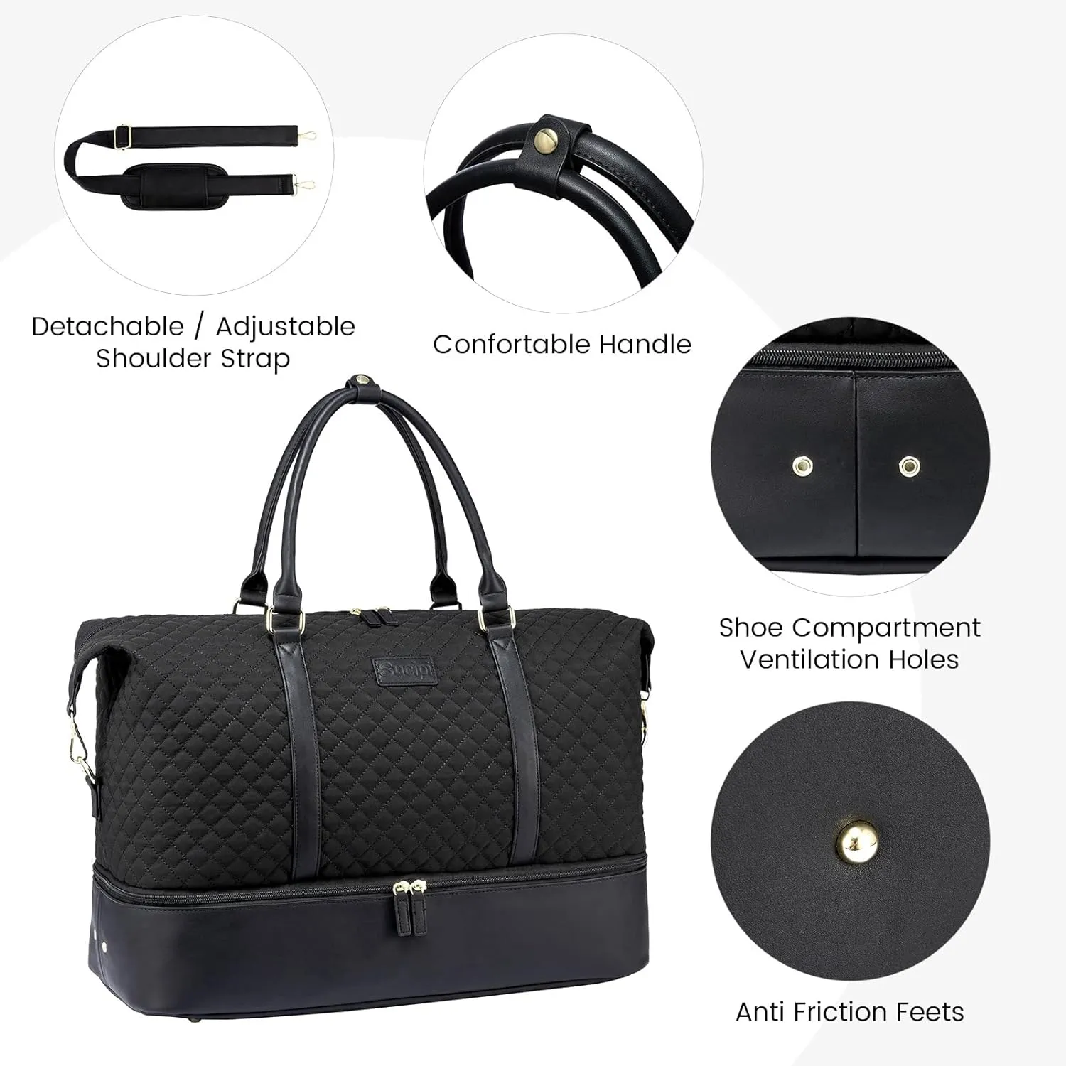 Sucipi Weekender Bags for Women Canvas Travel Duffle Bag with Shoe Compartment Overnight Bag Carry on Gym Duffel with Toiletry Bag for Traveling Weekend Hospital Bags for Labor and Delivery