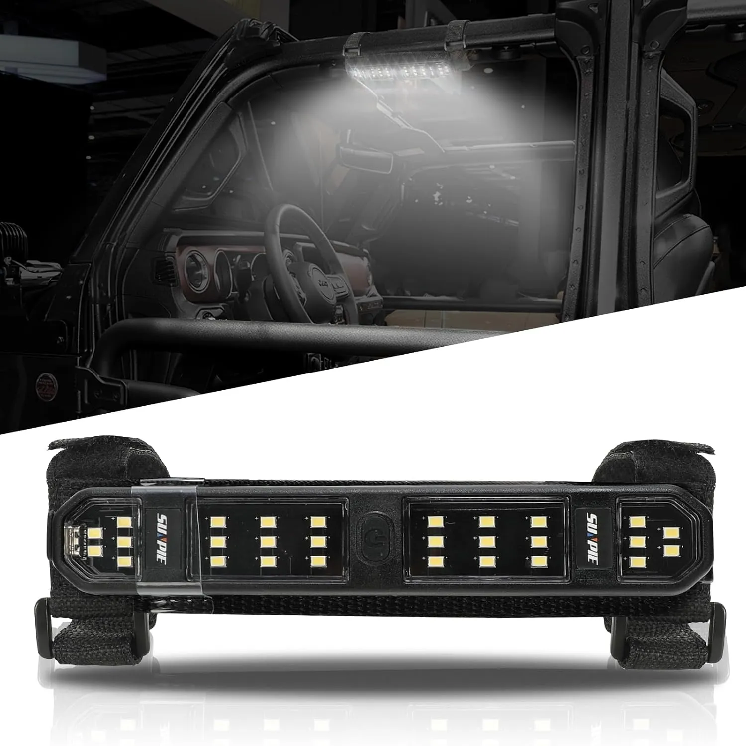 SUNPIE UTV Dome Light Universal Roll Bar Lights w/Magnetic, Rechargeable Interior Light for Polaris Canam Pioneer/Talon Kawasaki Mule/Teryx Arctic Jeep Wrangle All Model, White LED