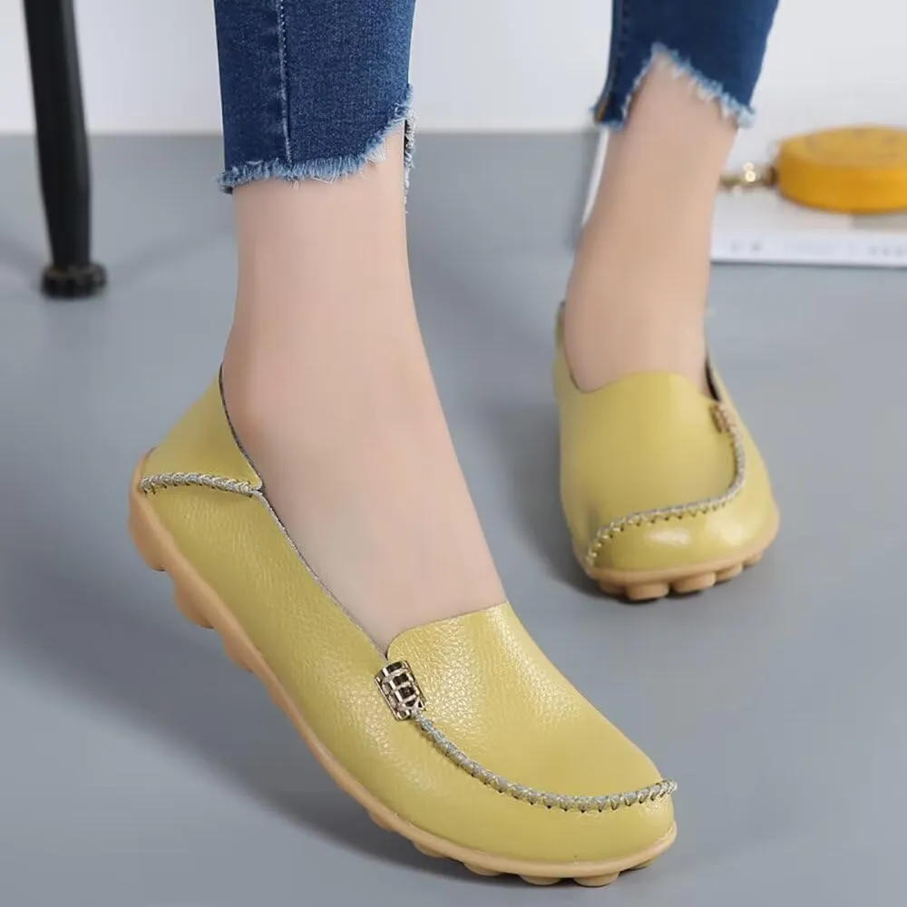 Sunporx Women's Driving Loafers Leather Comfortable Moccasins Breathable Slip On Nurse Loafer Round Toe Wild Walking Fashion Soft Shoes