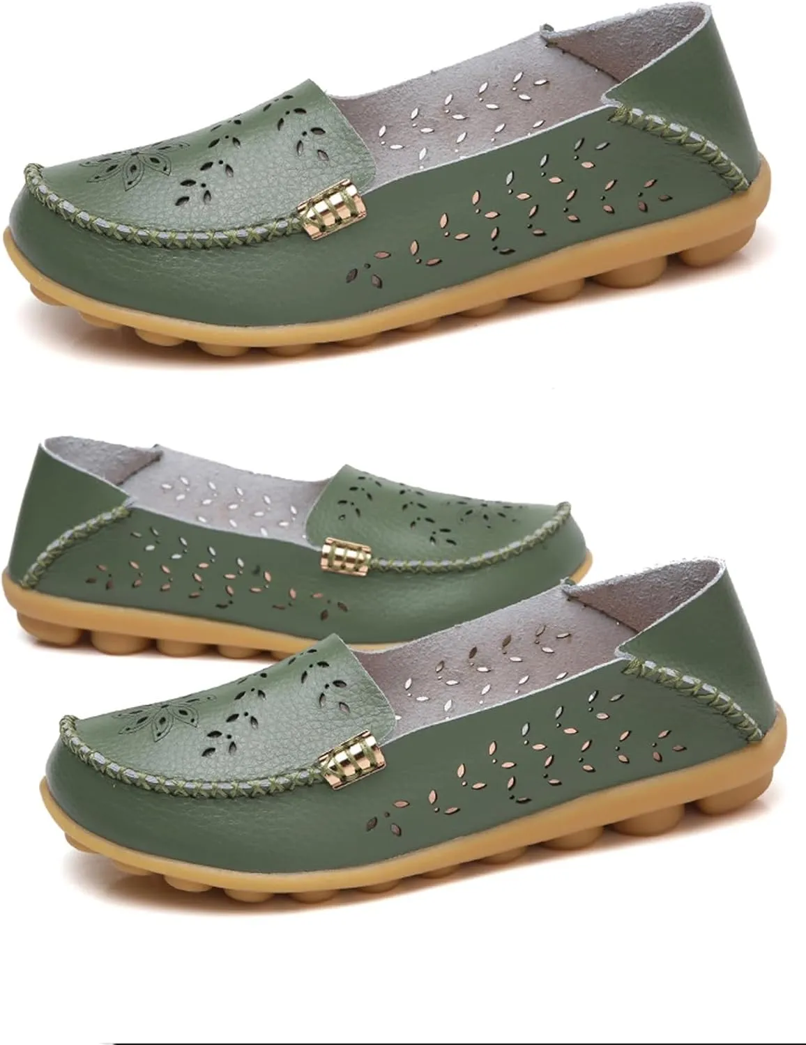 Sunporx Women's Driving Loafers Leather Comfortable Moccasins Breathable Slip On Nurse Loafer Round Toe Wild Walking Fashion Soft Shoes