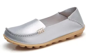 Sunporx Women's Driving Loafers Leather Comfortable Moccasins Breathable Slip On Nurse Loafer Round Toe Wild Walking Fashion Soft Shoes