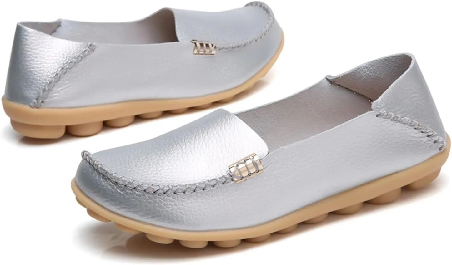 Sunporx Women's Driving Loafers Leather Comfortable Moccasins Breathable Slip On Nurse Loafer Round Toe Wild Walking Fashion Soft Shoes