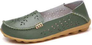 Sunporx Women's Driving Loafers Leather Comfortable Moccasins Breathable Slip On Nurse Loafer Round Toe Wild Walking Fashion Soft Shoes
