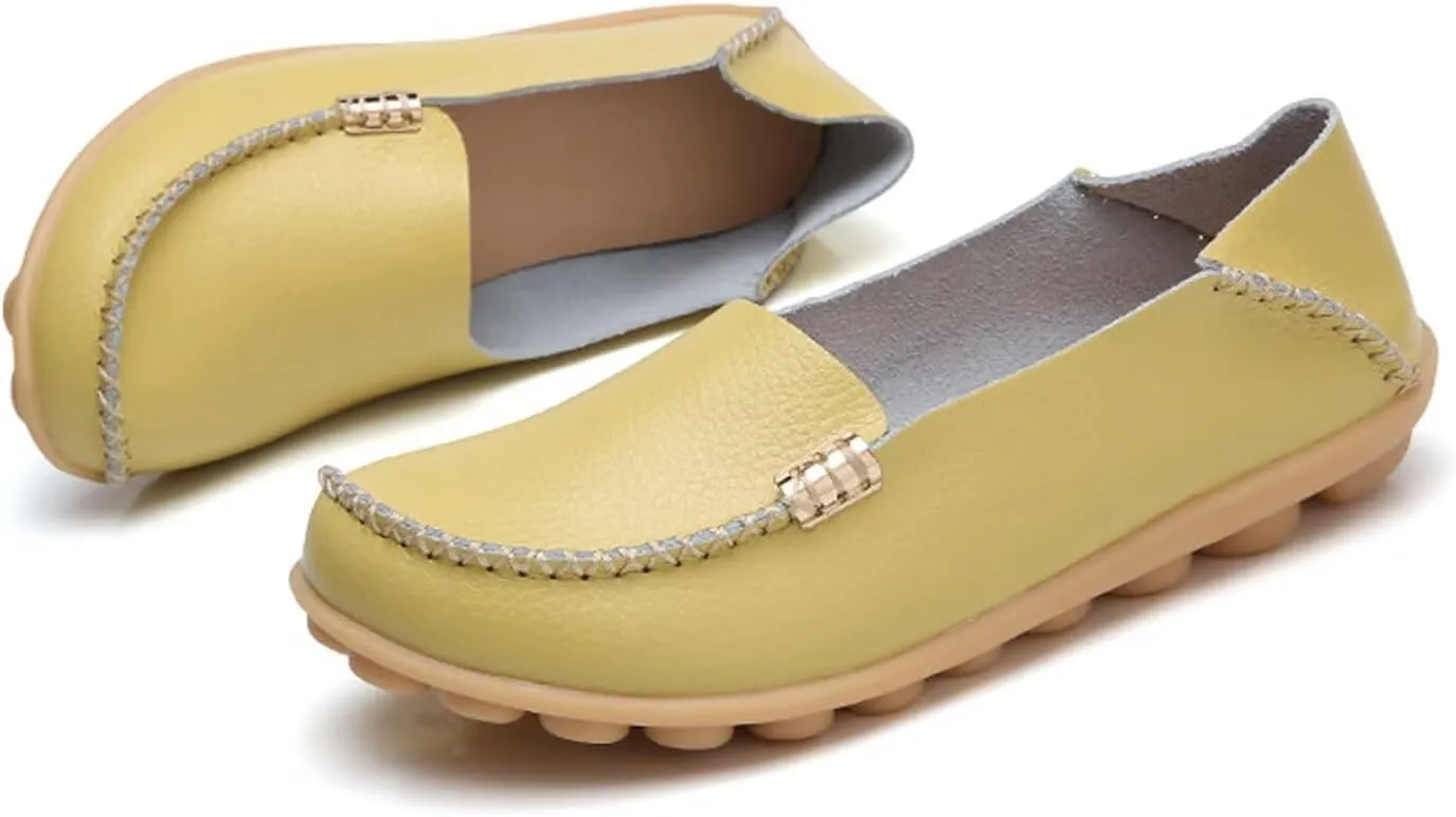 Sunporx Women's Driving Loafers Leather Comfortable Moccasins Breathable Slip On Nurse Loafer Round Toe Wild Walking Fashion Soft Shoes