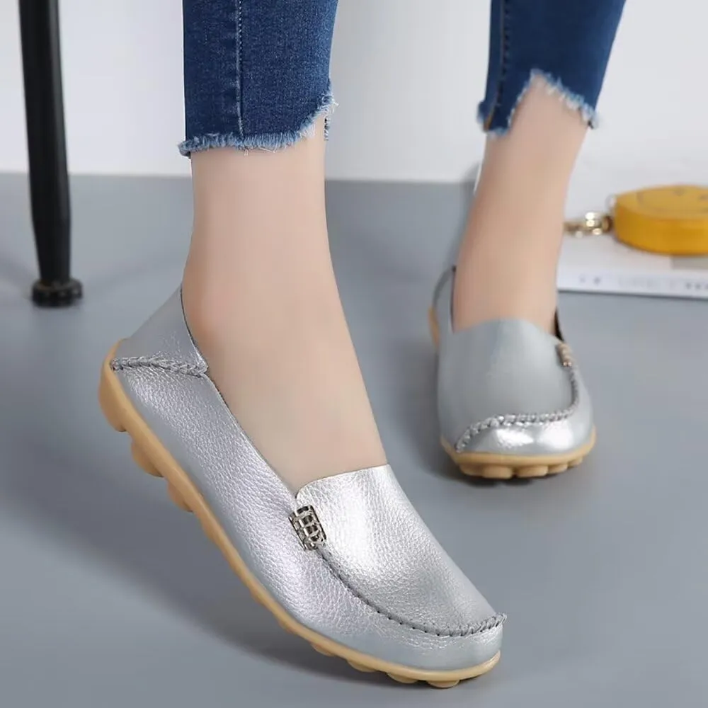 Sunporx Women's Driving Loafers Leather Comfortable Moccasins Breathable Slip On Nurse Loafer Round Toe Wild Walking Fashion Soft Shoes
