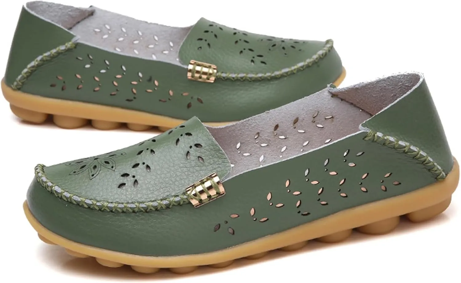 Sunporx Women's Driving Loafers Leather Comfortable Moccasins Breathable Slip On Nurse Loafer Round Toe Wild Walking Fashion Soft Shoes
