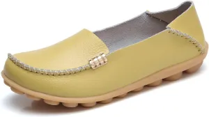 Sunporx Women's Driving Loafers Leather Comfortable Moccasins Breathable Slip On Nurse Loafer Round Toe Wild Walking Fashion Soft Shoes