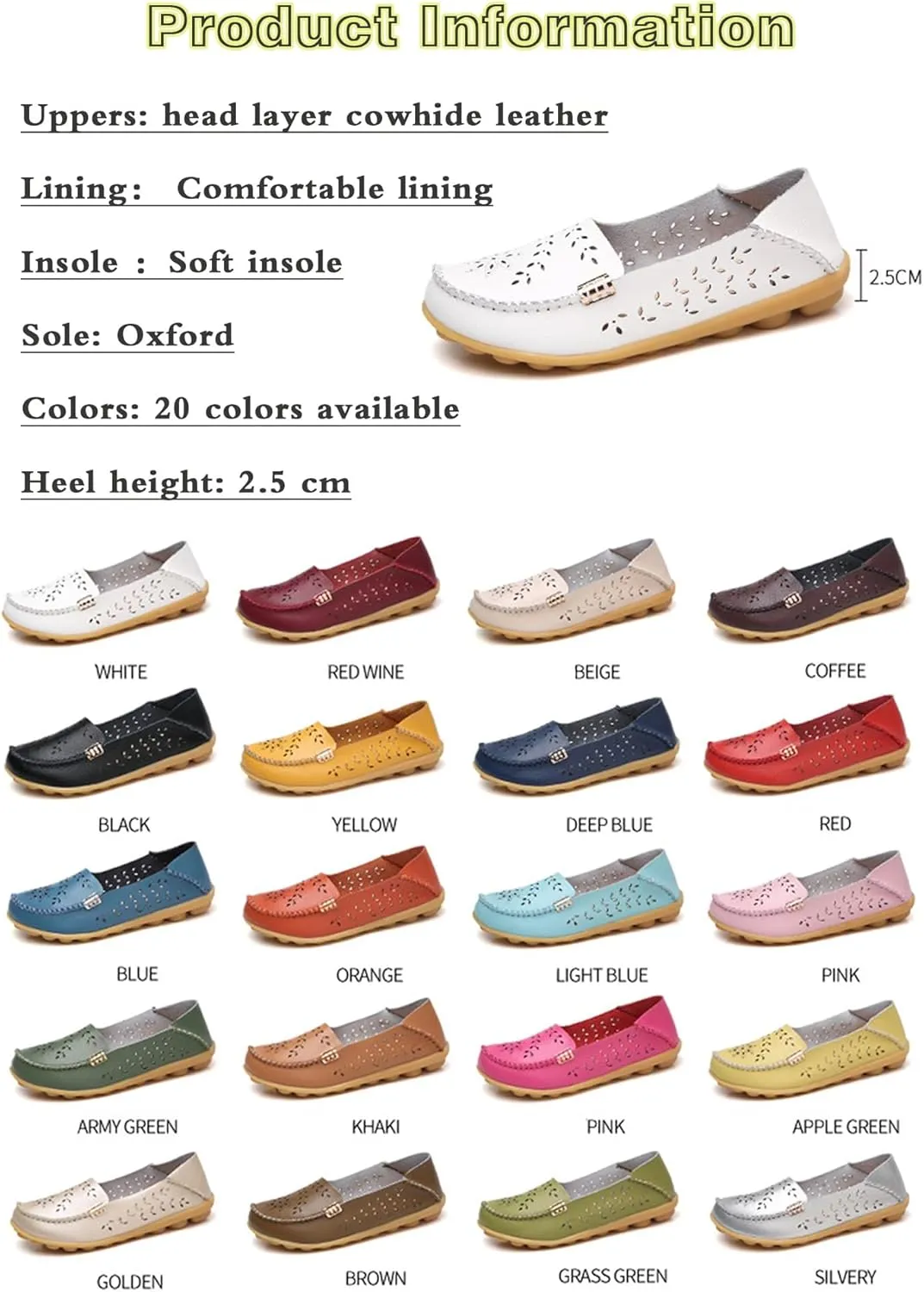 Sunporx Women's Driving Loafers Leather Comfortable Moccasins Breathable Slip On Nurse Loafer Round Toe Wild Walking Fashion Soft Shoes