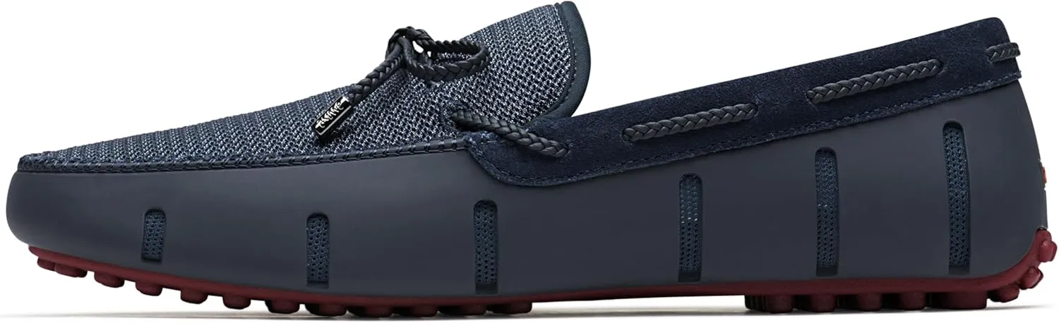 SWIMS Mens Deluxe Loafers, Braided Lace Shoes for Men, Casual Beach Loafer, Comfortable Summer Shoe, Stylish Lightweight Walking Footwear(Navy/Red,8.5)