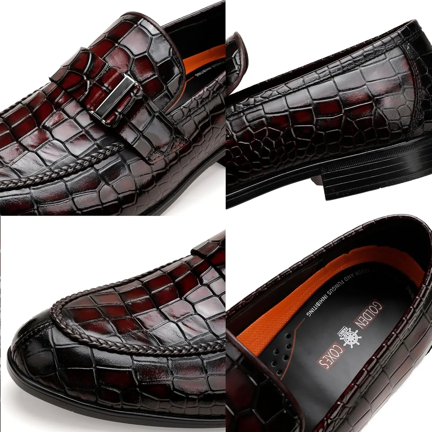 Tassel Loafer for Mens, Casual Crocodile Printed Tassel Dress Shoes Leather Slip-on Penny Loafer for Men