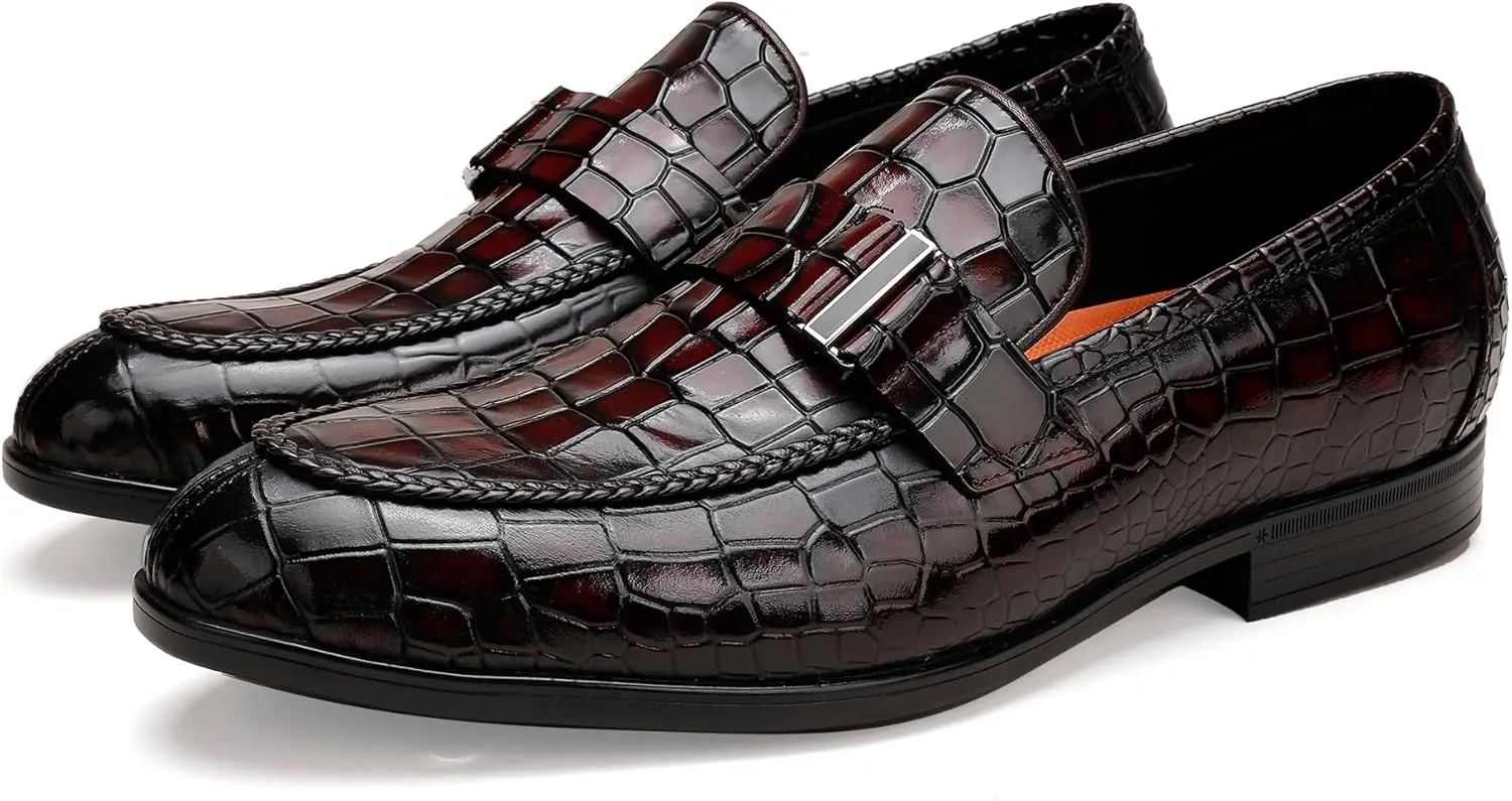 Tassel Loafer for Mens, Casual Crocodile Printed Tassel Dress Shoes Leather Slip-on Penny Loafer for Men