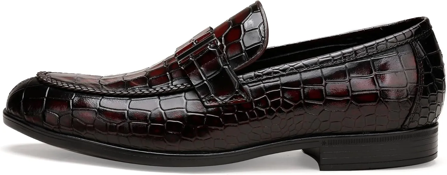 Tassel Loafer for Mens, Casual Crocodile Printed Tassel Dress Shoes Leather Slip-on Penny Loafer for Men