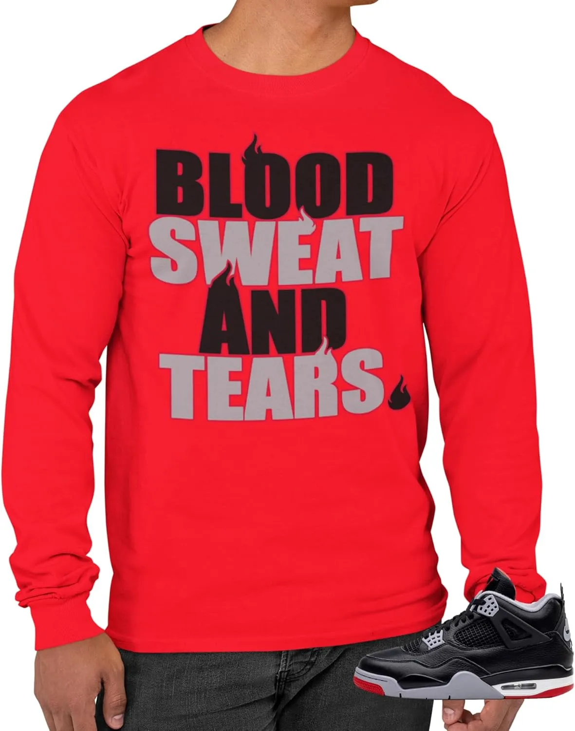 Tee Shirt to Match Jordan 4 Bred Reimagined Men's Retro Long Sleeve T-Shirt
