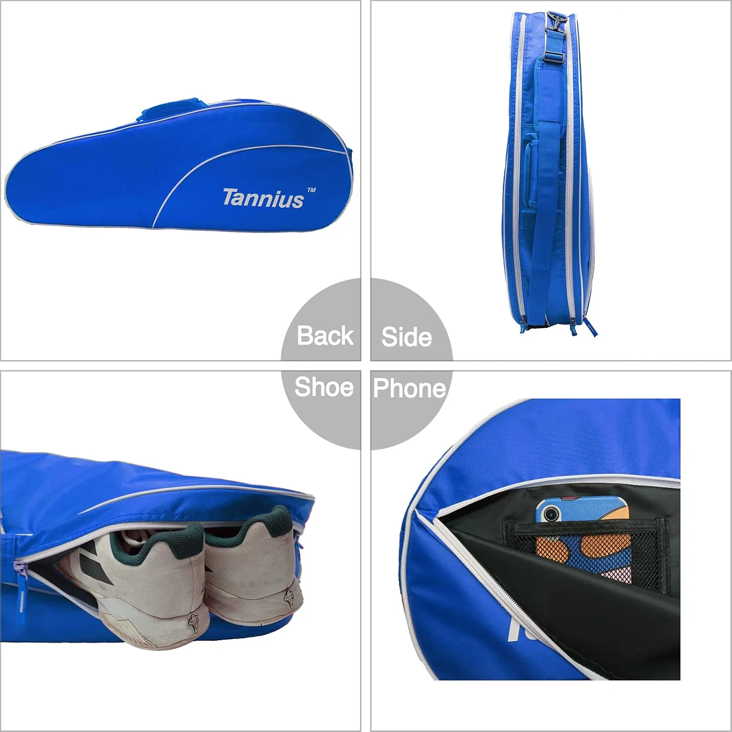Tennis Racket Bag (3-5 Racquet), with Shoe & Phone Compartment and Protective Pad, Super Roomy and Lightweight Racquet Bag for Tennis, Badminton