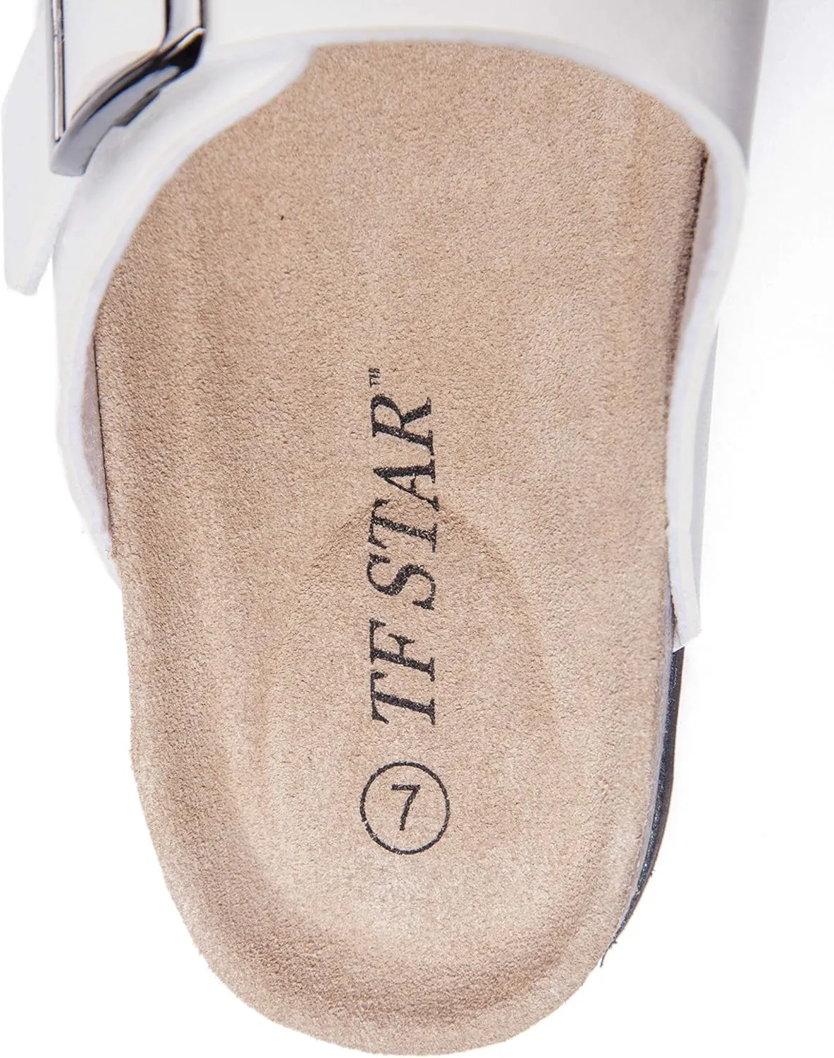 TF STAR Women 2-Strap Adjustable Buckle, Flat Casual Cork Slide Sandals,Slide Cork Footbed Sandals for Women