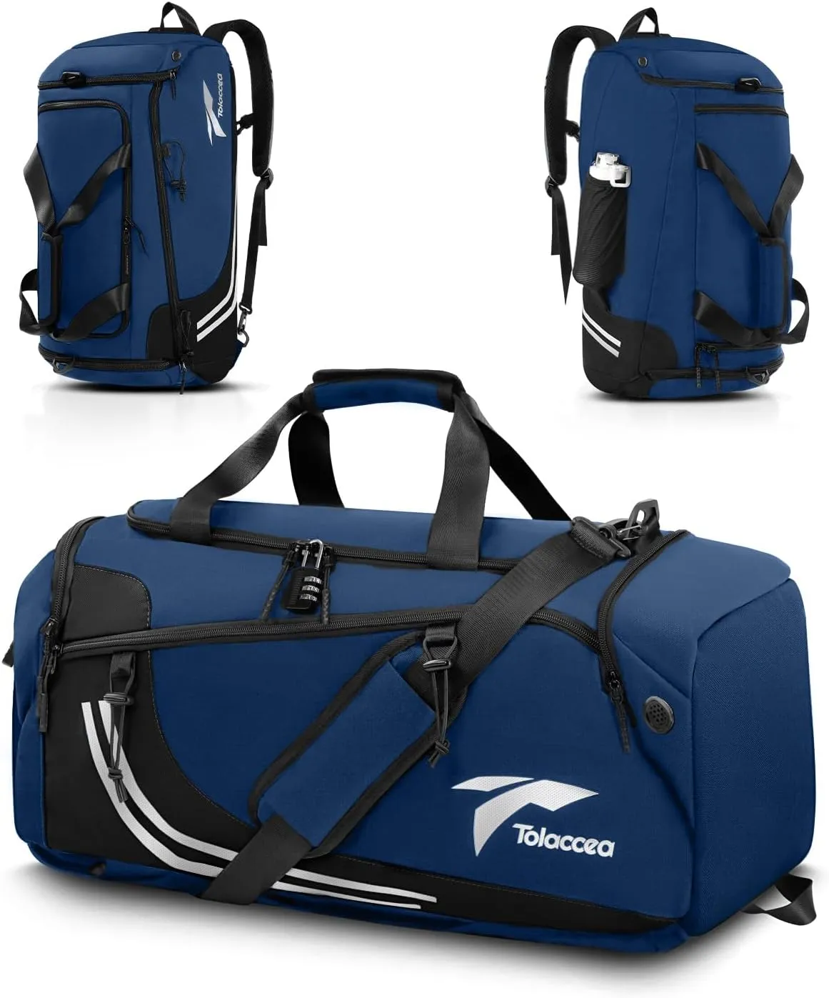 Tolaccea Gym Bags for Men Women, 45L Large Travel Duffel Bags with Shoe Compartment & Wet Pocket, Weekender Overnight Carry On Backpack Duffle Bag for Traveling Sports Workout (Blue)