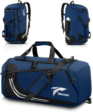 Tolaccea Gym Bags for Men Women, 45L Large Travel Duffel Bags with Shoe Compartment & Wet Pocket, Weekender Overnight Carry On Backpack Duffle Bag for Traveling Sports Workout (Blue)
