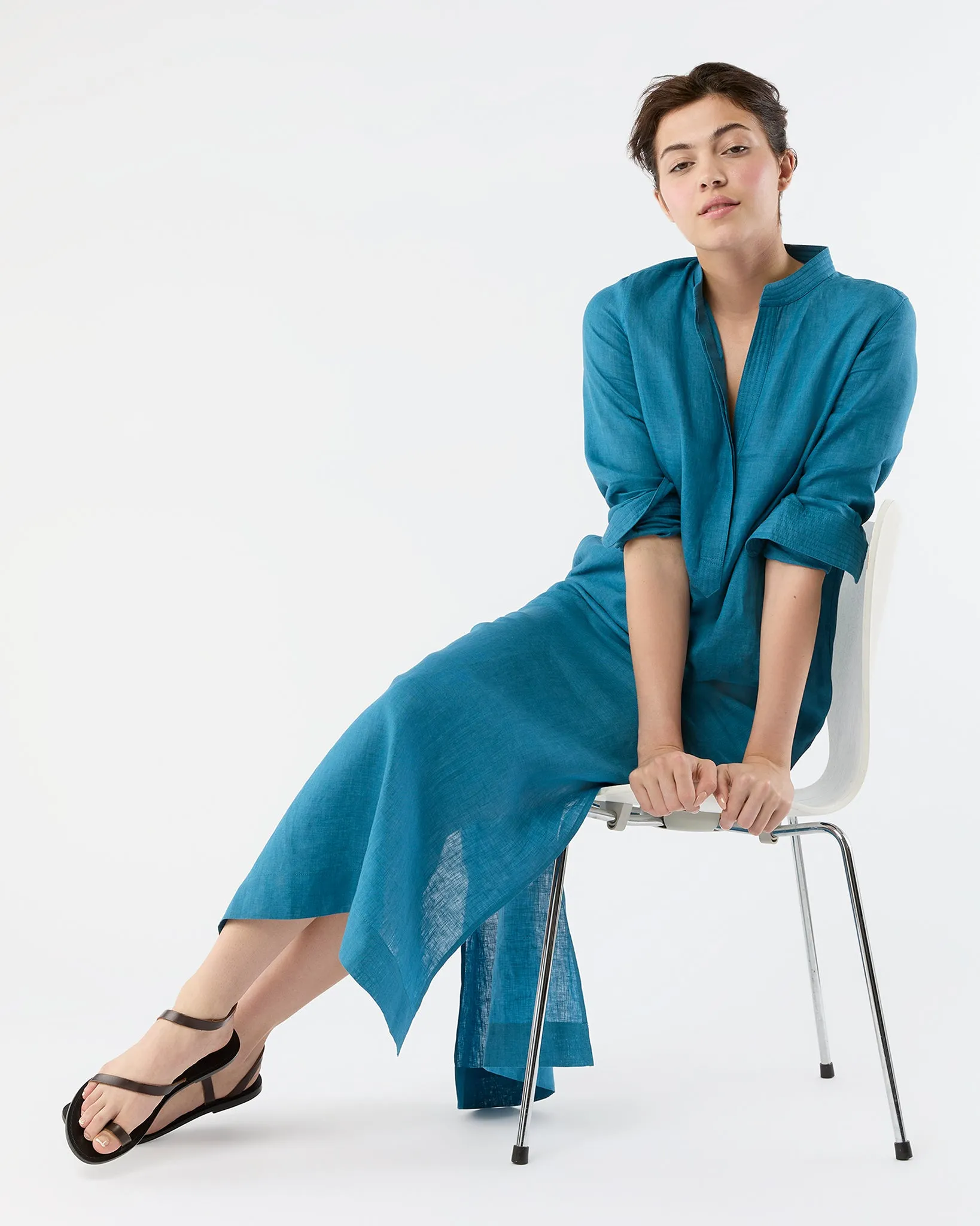 Trapunto Talitha Dress in Blue Sahara Linen