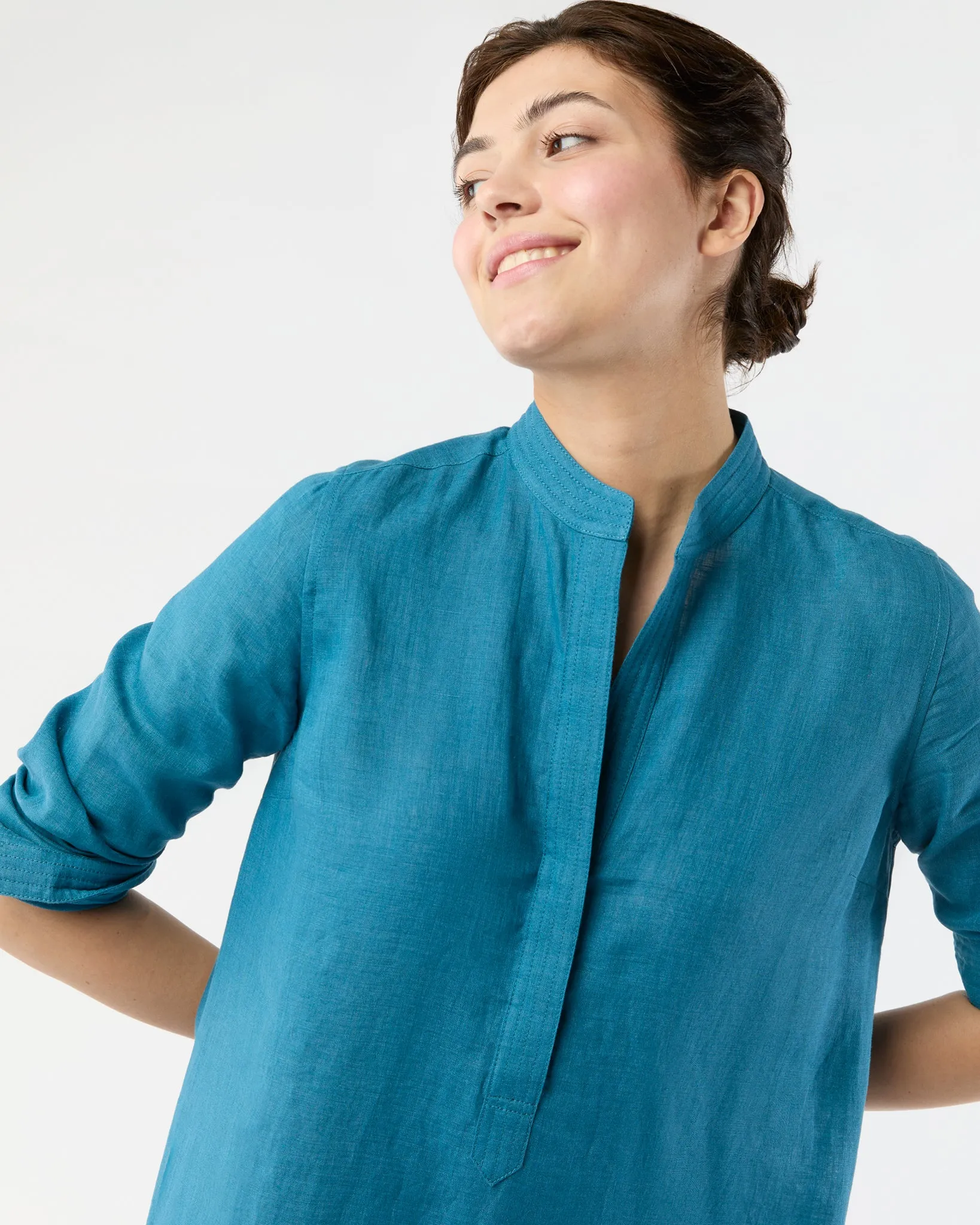 Trapunto Talitha Dress in Blue Sahara Linen