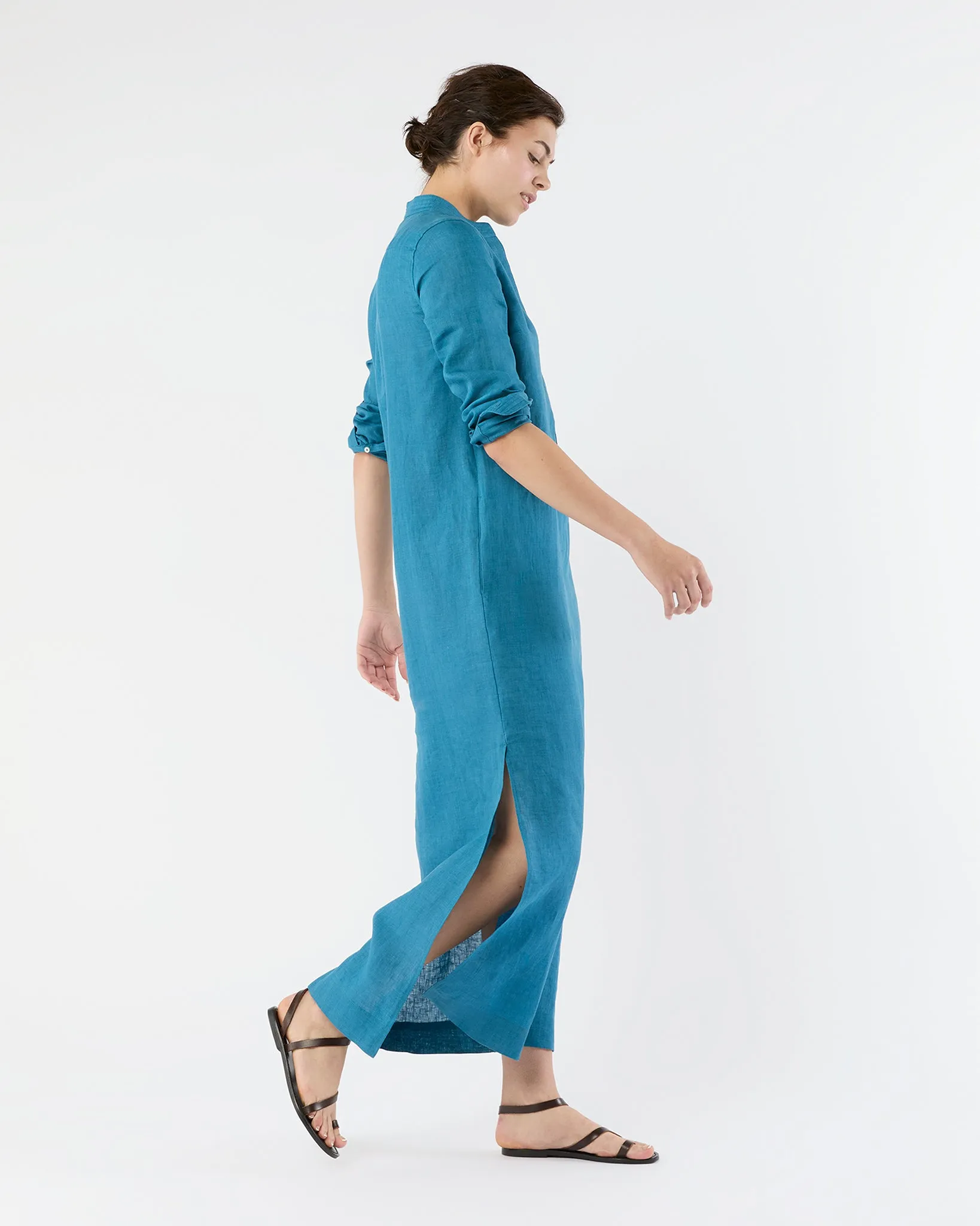 Trapunto Talitha Dress in Blue Sahara Linen