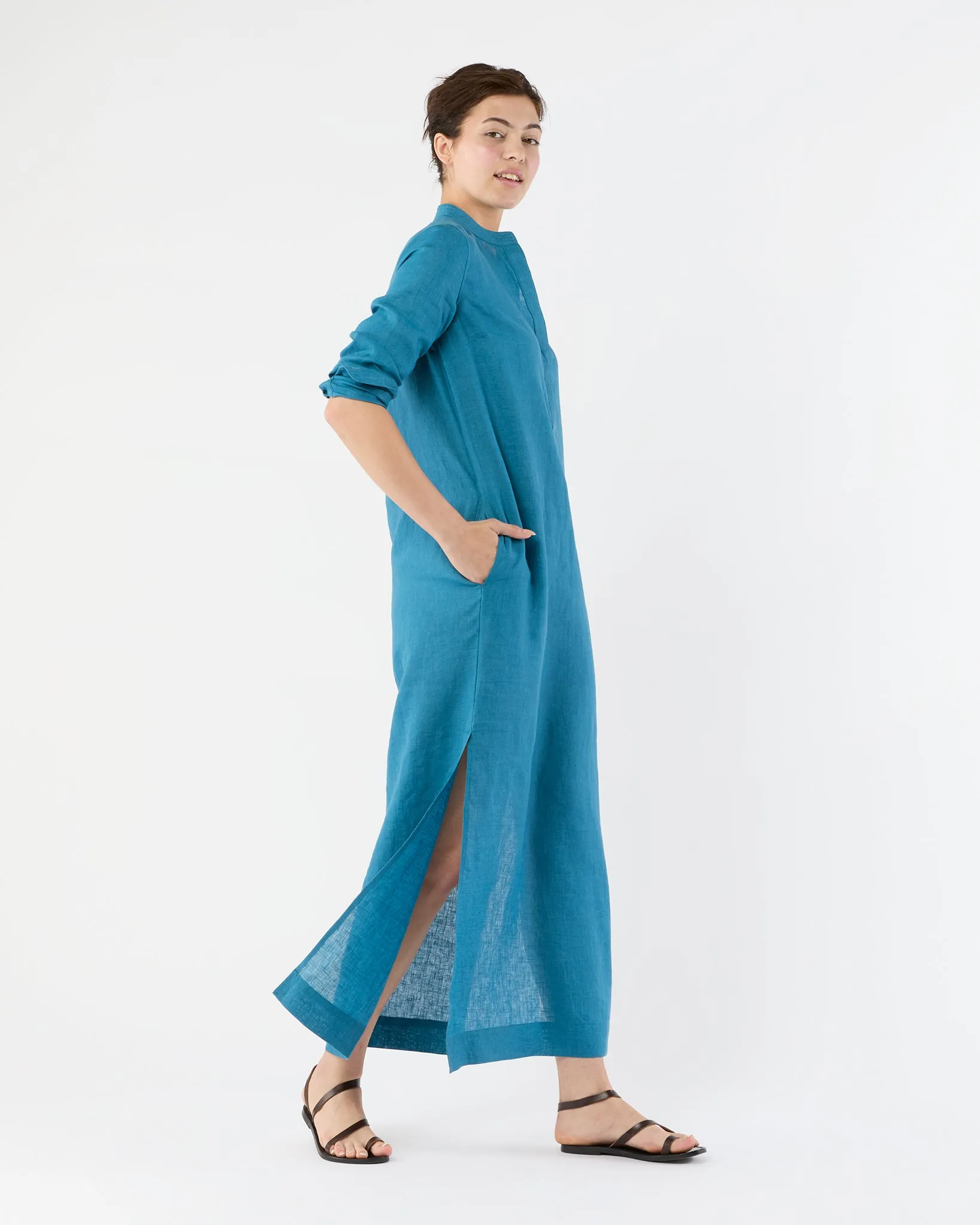 Trapunto Talitha Dress in Blue Sahara Linen