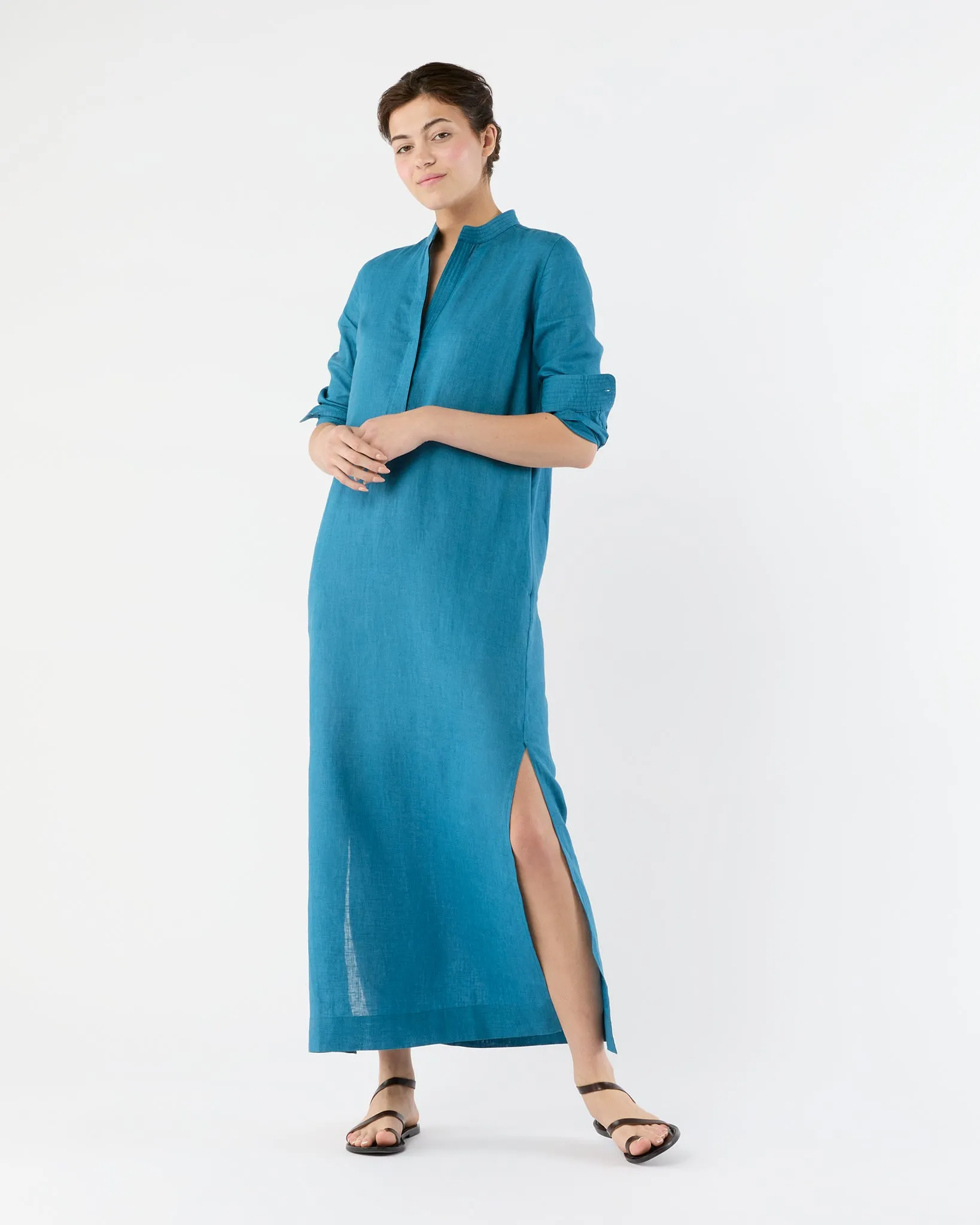 Trapunto Talitha Dress in Blue Sahara Linen
