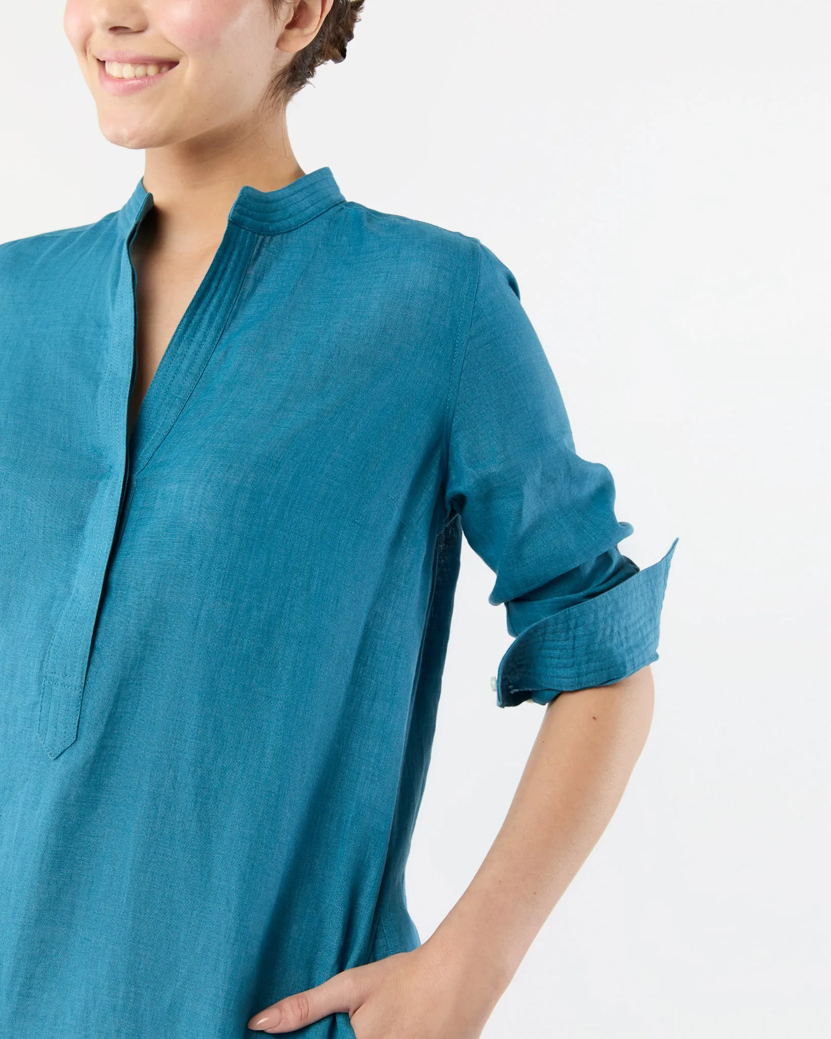 Trapunto Talitha Dress in Blue Sahara Linen