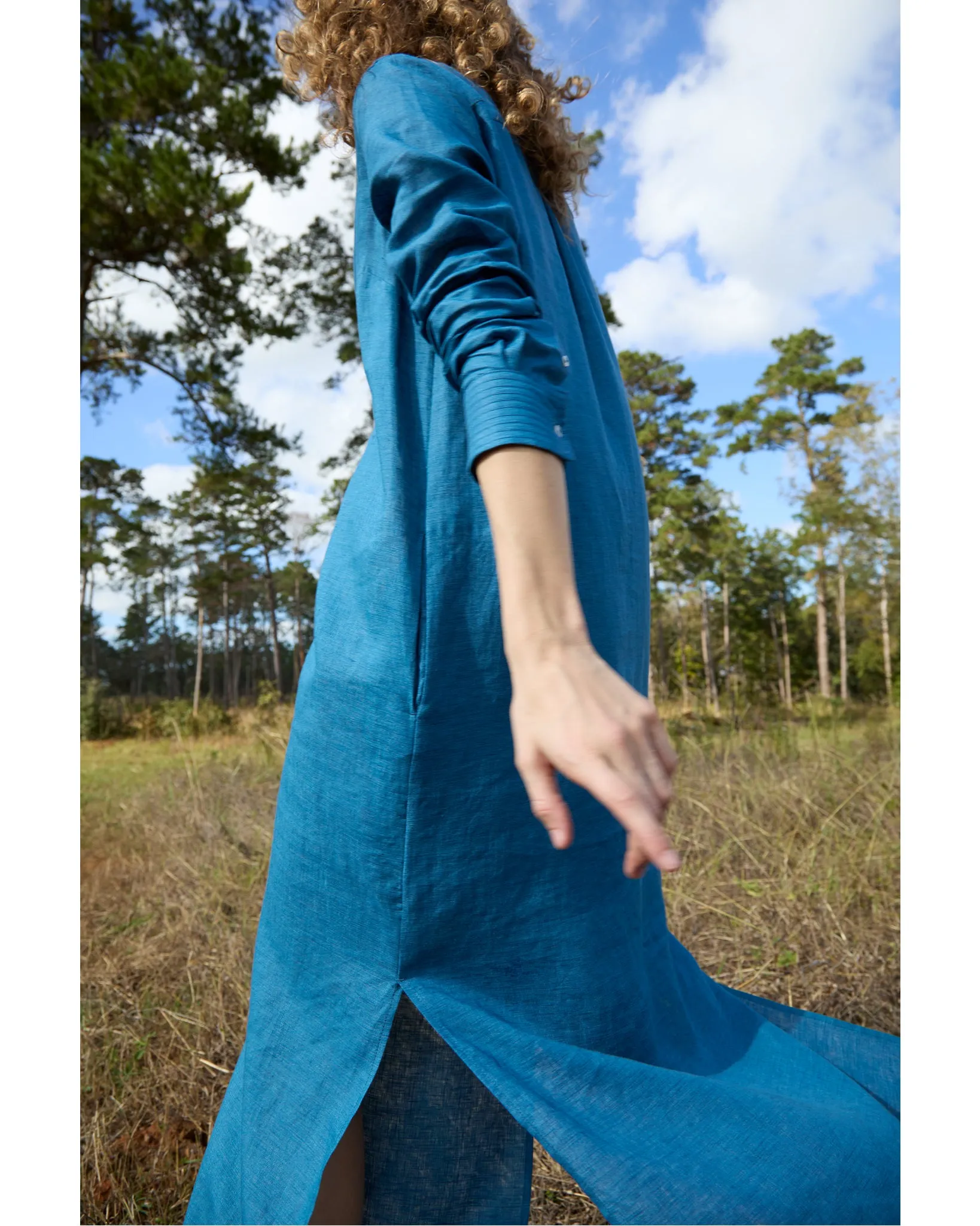 Trapunto Talitha Dress in Blue Sahara Linen