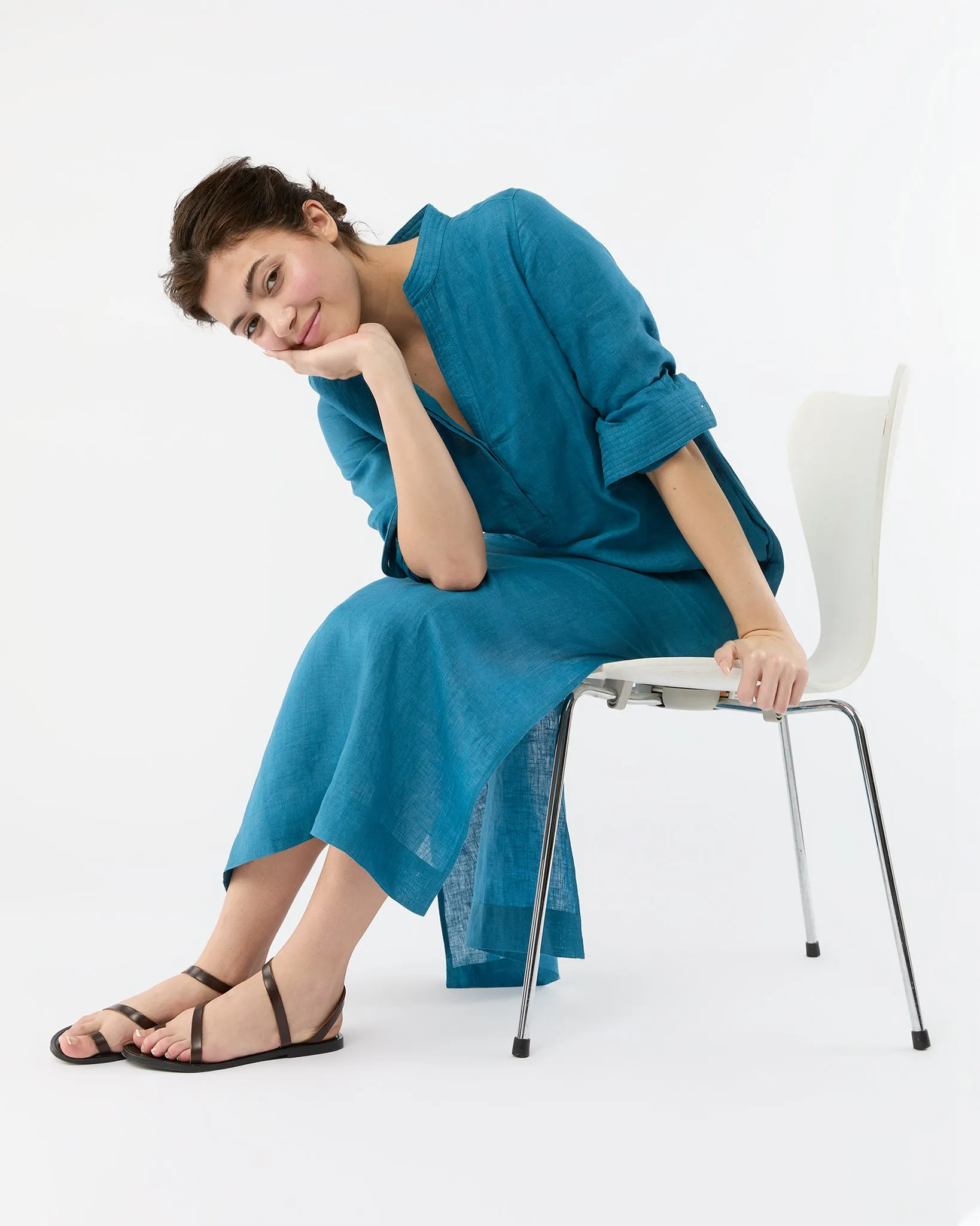 Trapunto Talitha Dress in Blue Sahara Linen