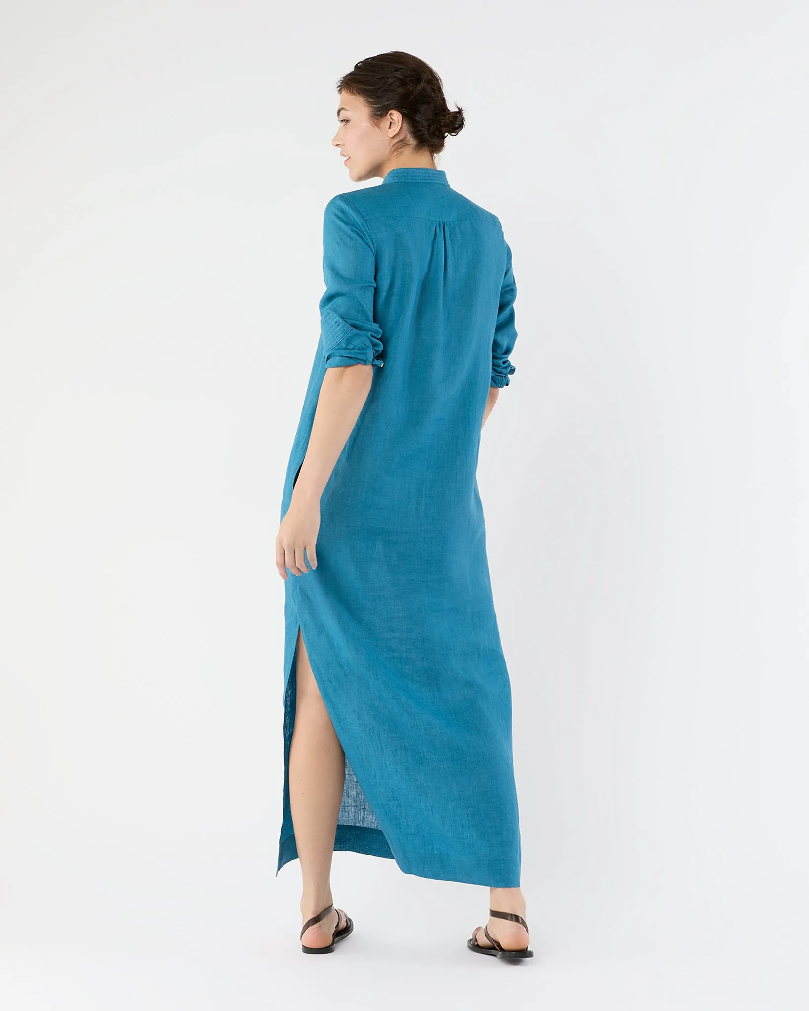 Trapunto Talitha Dress in Blue Sahara Linen