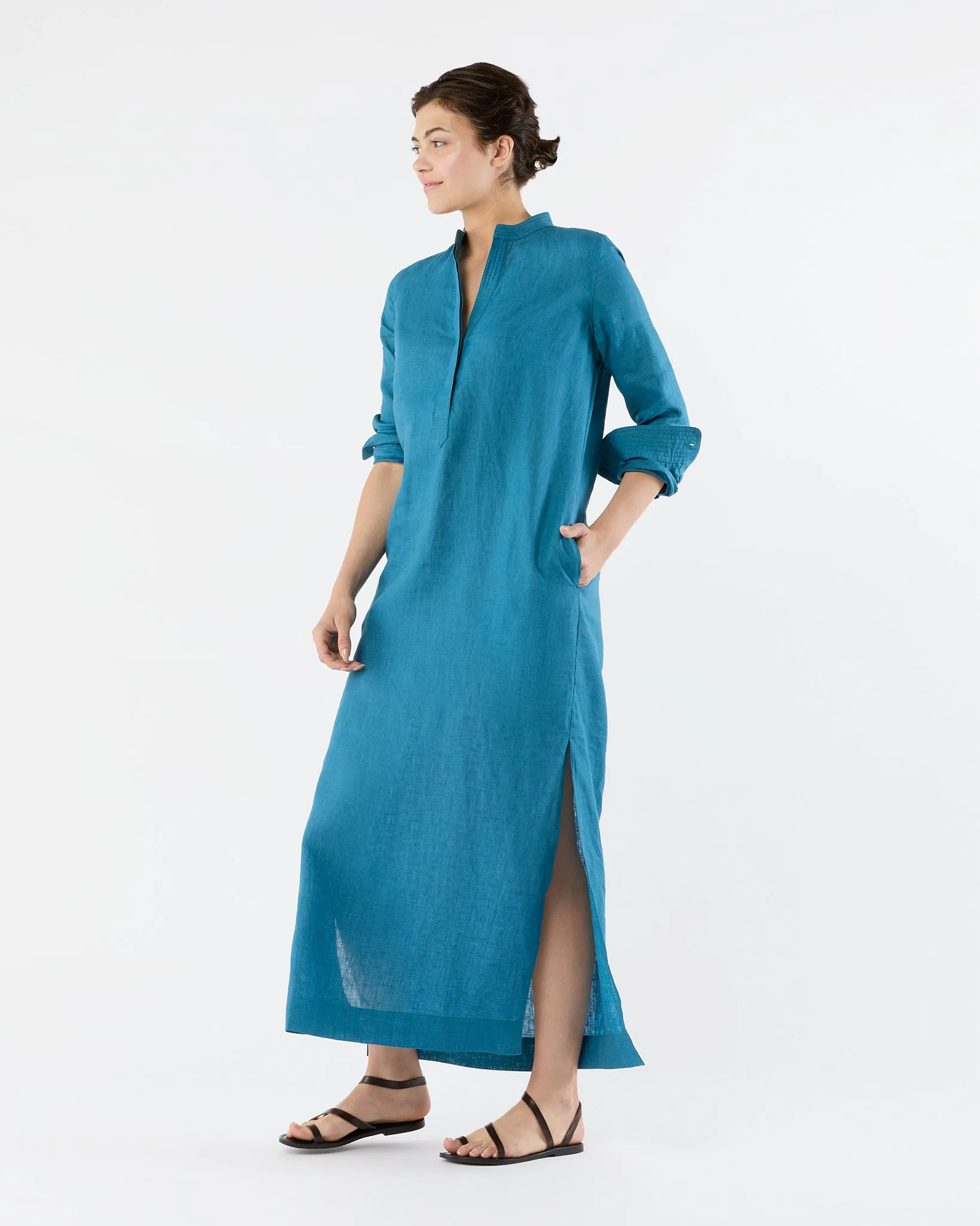 Trapunto Talitha Dress in Blue Sahara Linen