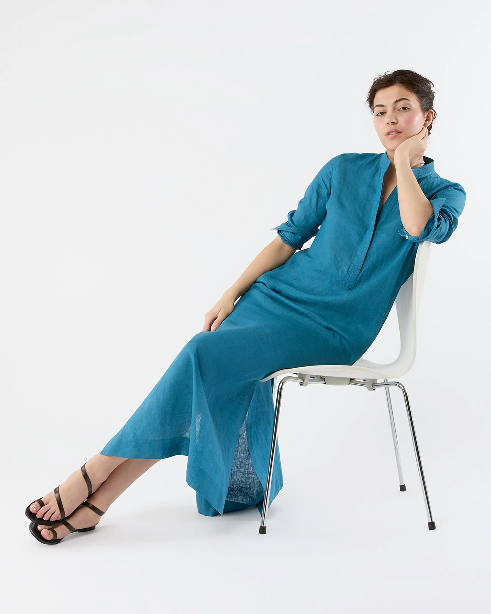 Trapunto Talitha Dress in Blue Sahara Linen