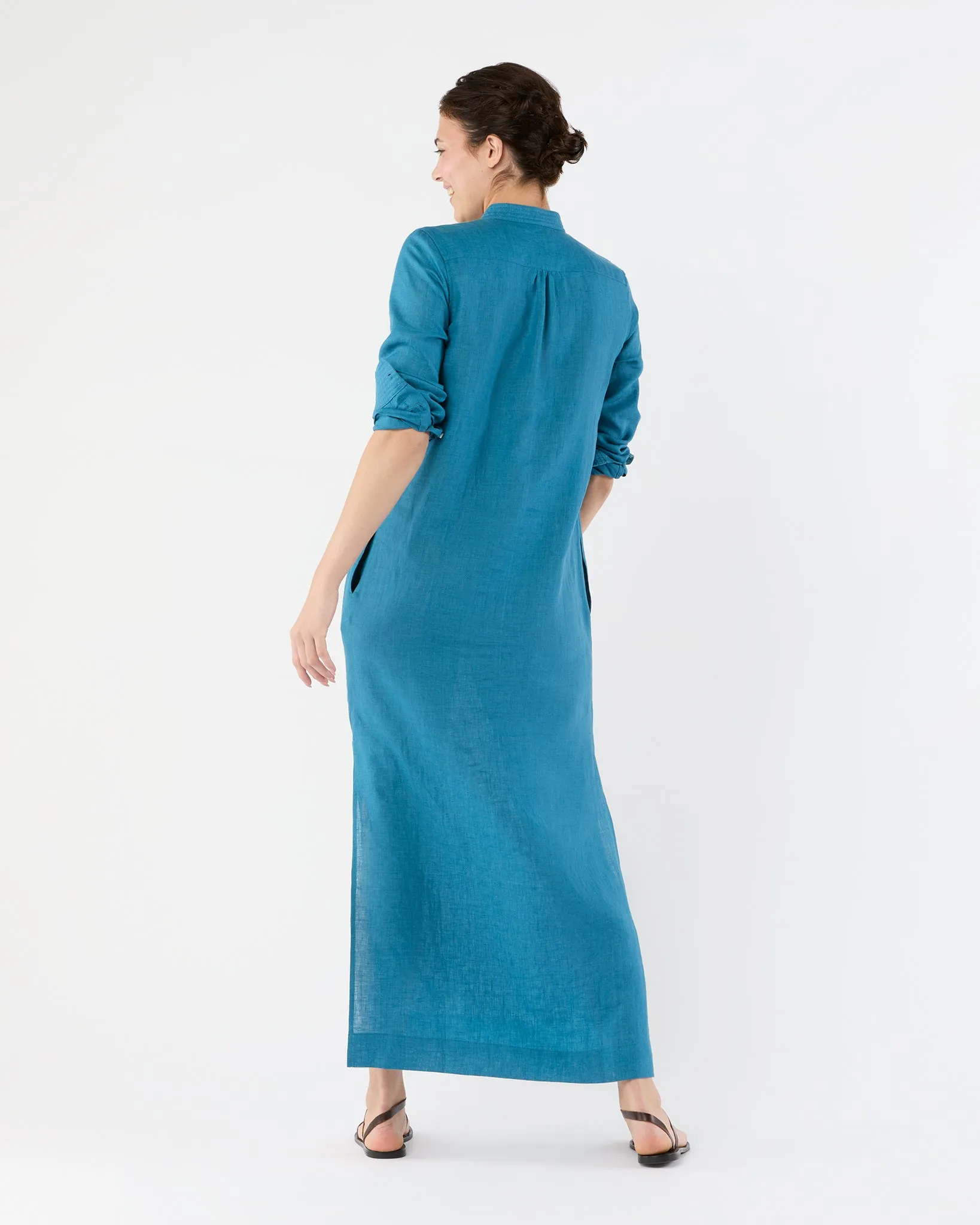 Trapunto Talitha Dress in Blue Sahara Linen