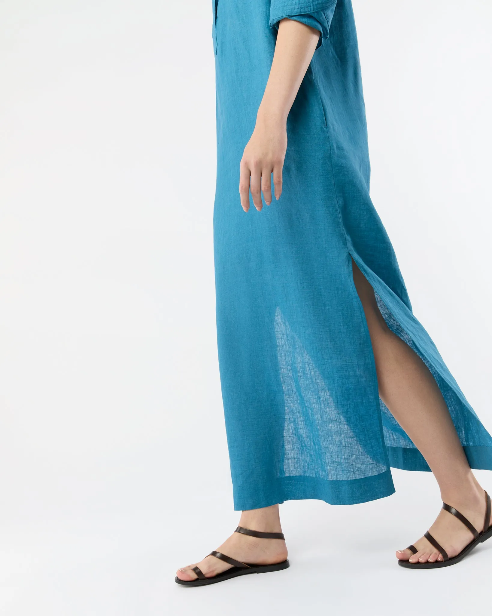 Trapunto Talitha Dress in Blue Sahara Linen