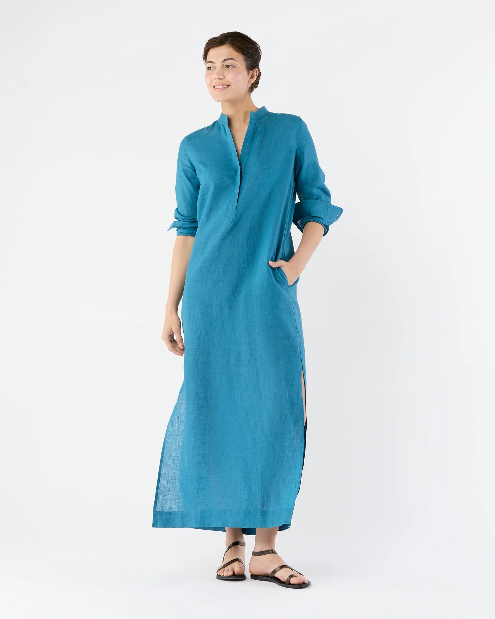 Trapunto Talitha Dress in Blue Sahara Linen