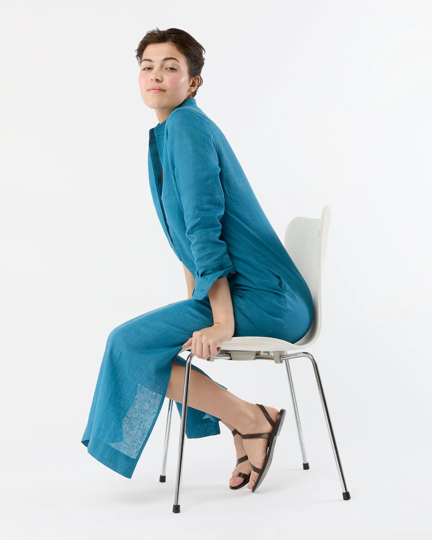 Trapunto Talitha Dress in Blue Sahara Linen