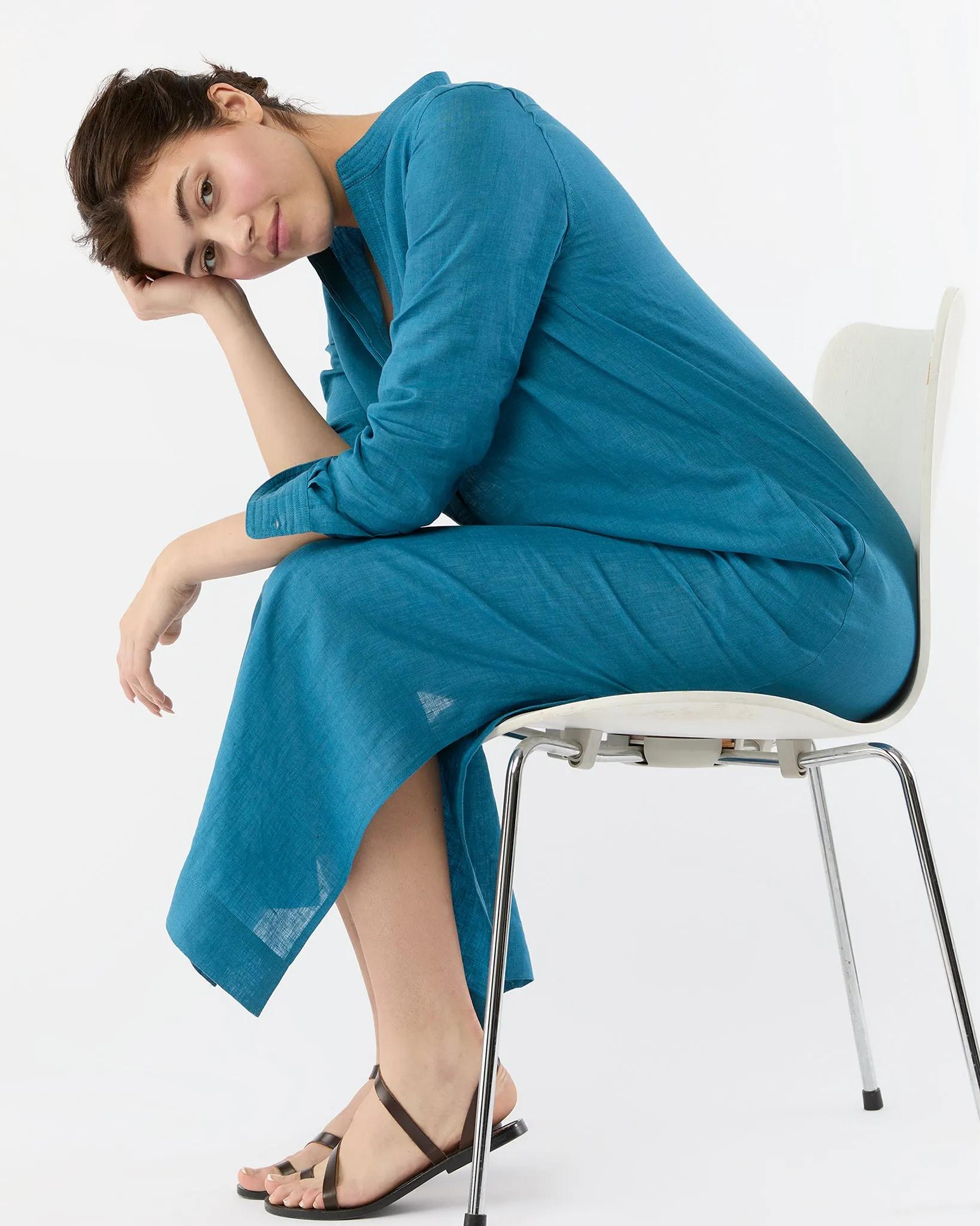 Trapunto Talitha Dress in Blue Sahara Linen