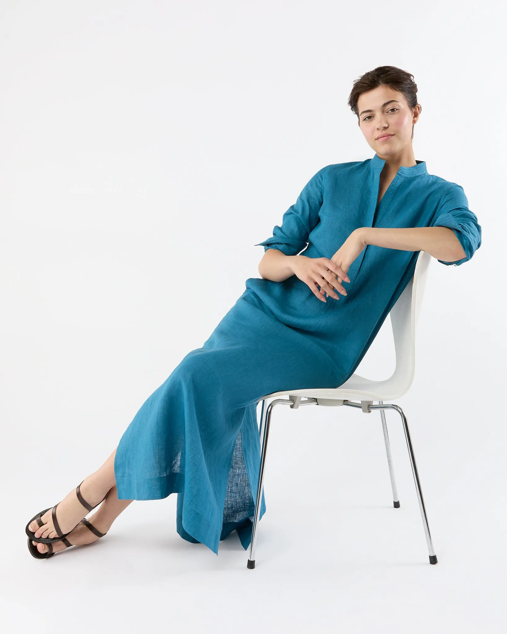 Trapunto Talitha Dress in Blue Sahara Linen