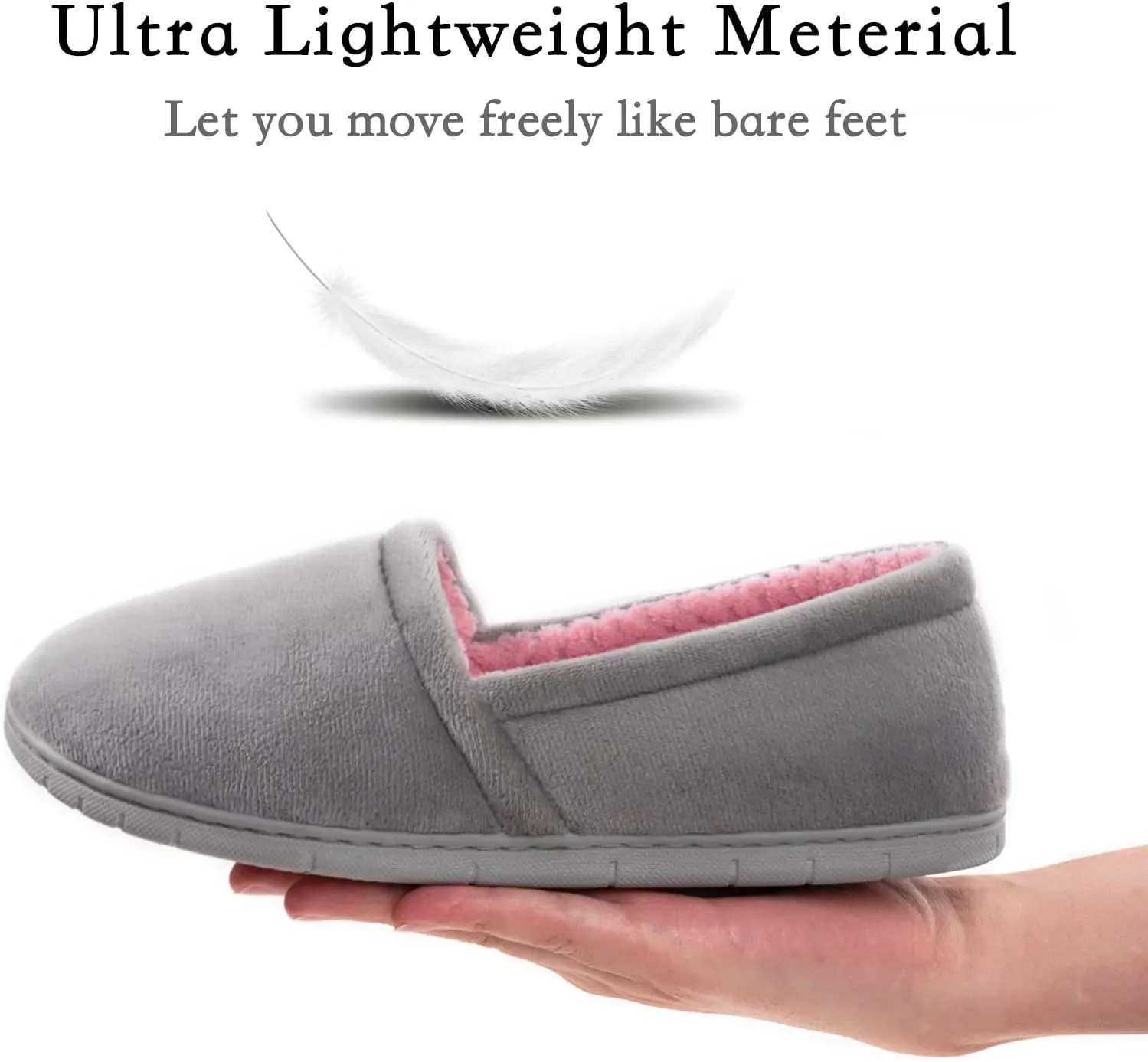 ULTRAIDEAS Women's Grace Closed Back Slippers, Memory Foam Loafer House Shoes with Rubber Sole