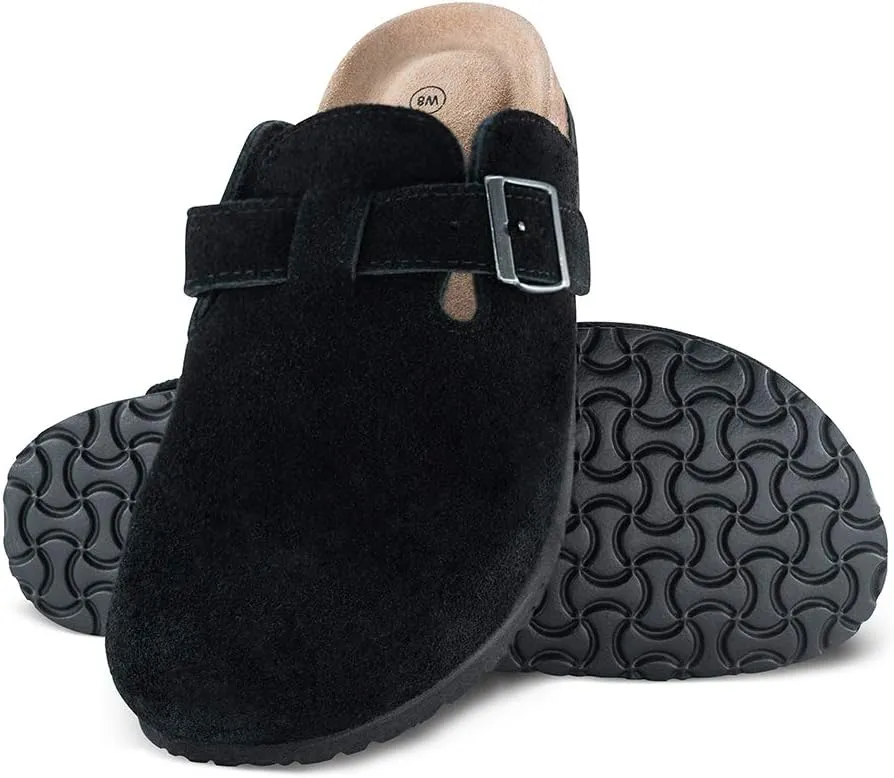 Unisex Soft Footbed Clog，Suede Leather Clogs, Cork Clogs Shoes for Women Men，Antislip Sole Slippers Mules