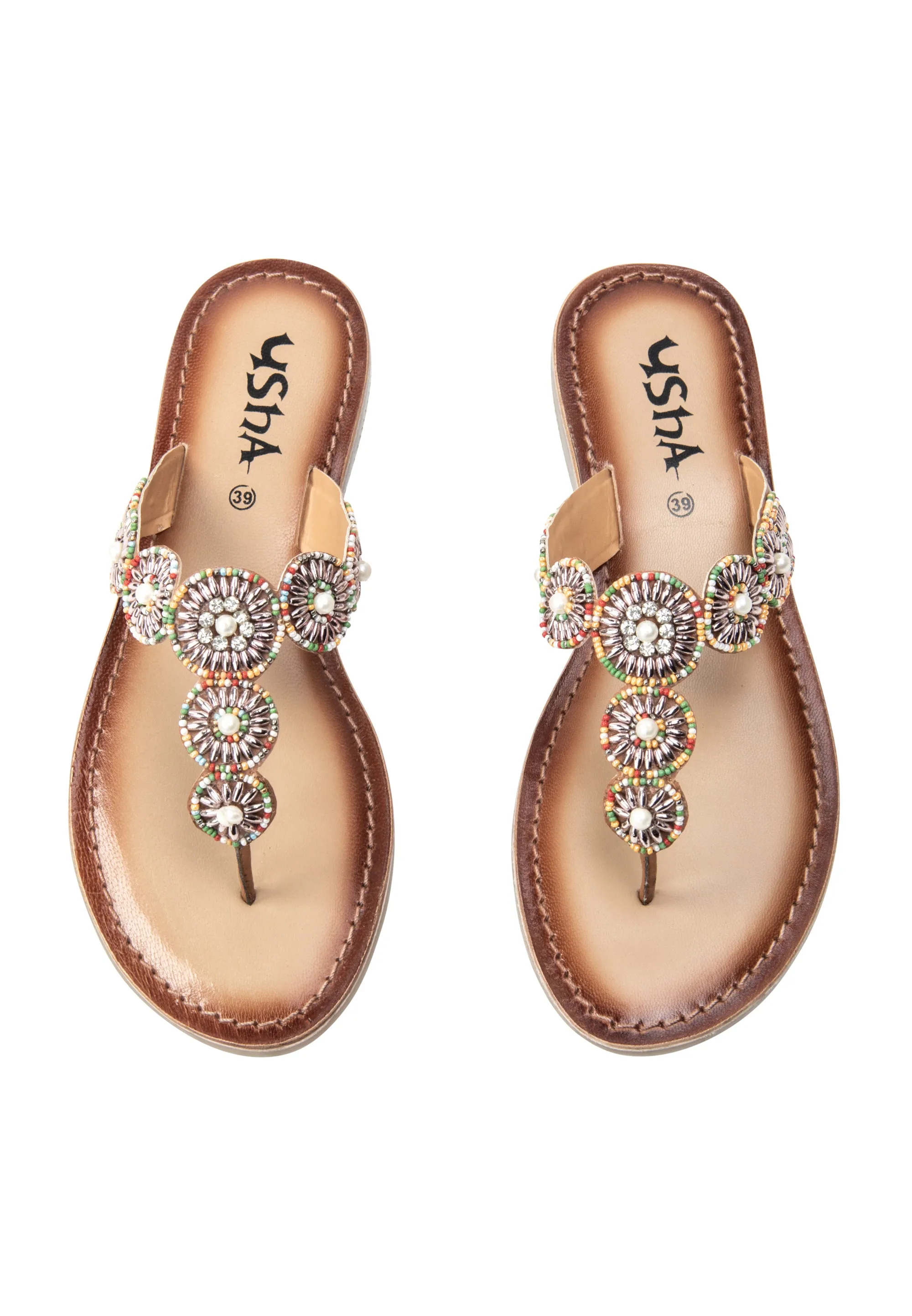 usha FESTIVAL Women's Sandal With Pearl Embroidery