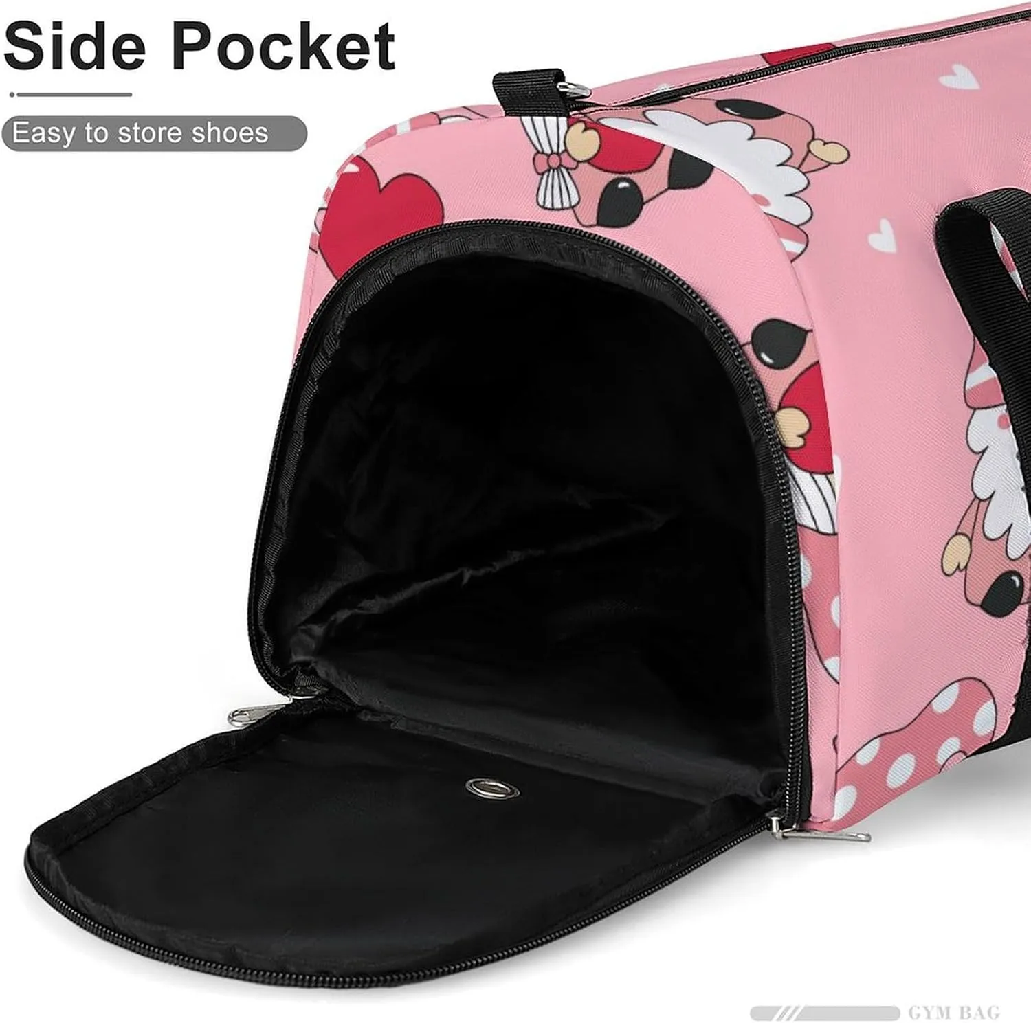 Valentine's Day Gnome Pink Duffel Bag with Shoe Compartment Lightweight for Travel Gym