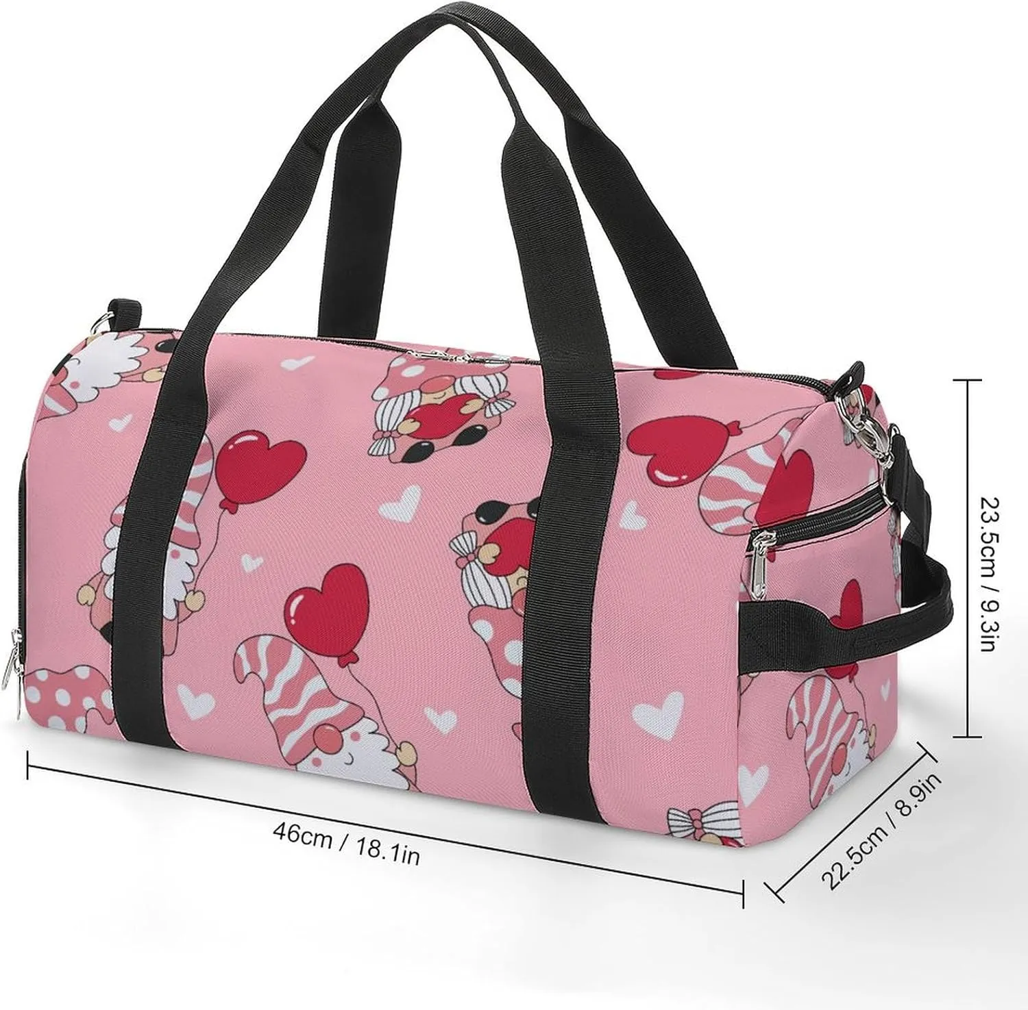 Valentine's Day Gnome Pink Duffel Bag with Shoe Compartment Lightweight for Travel Gym