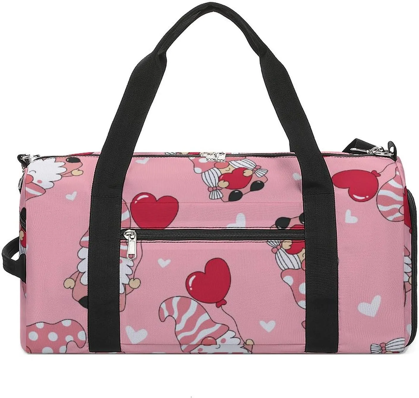 Valentine's Day Gnome Pink Duffel Bag with Shoe Compartment Lightweight for Travel Gym